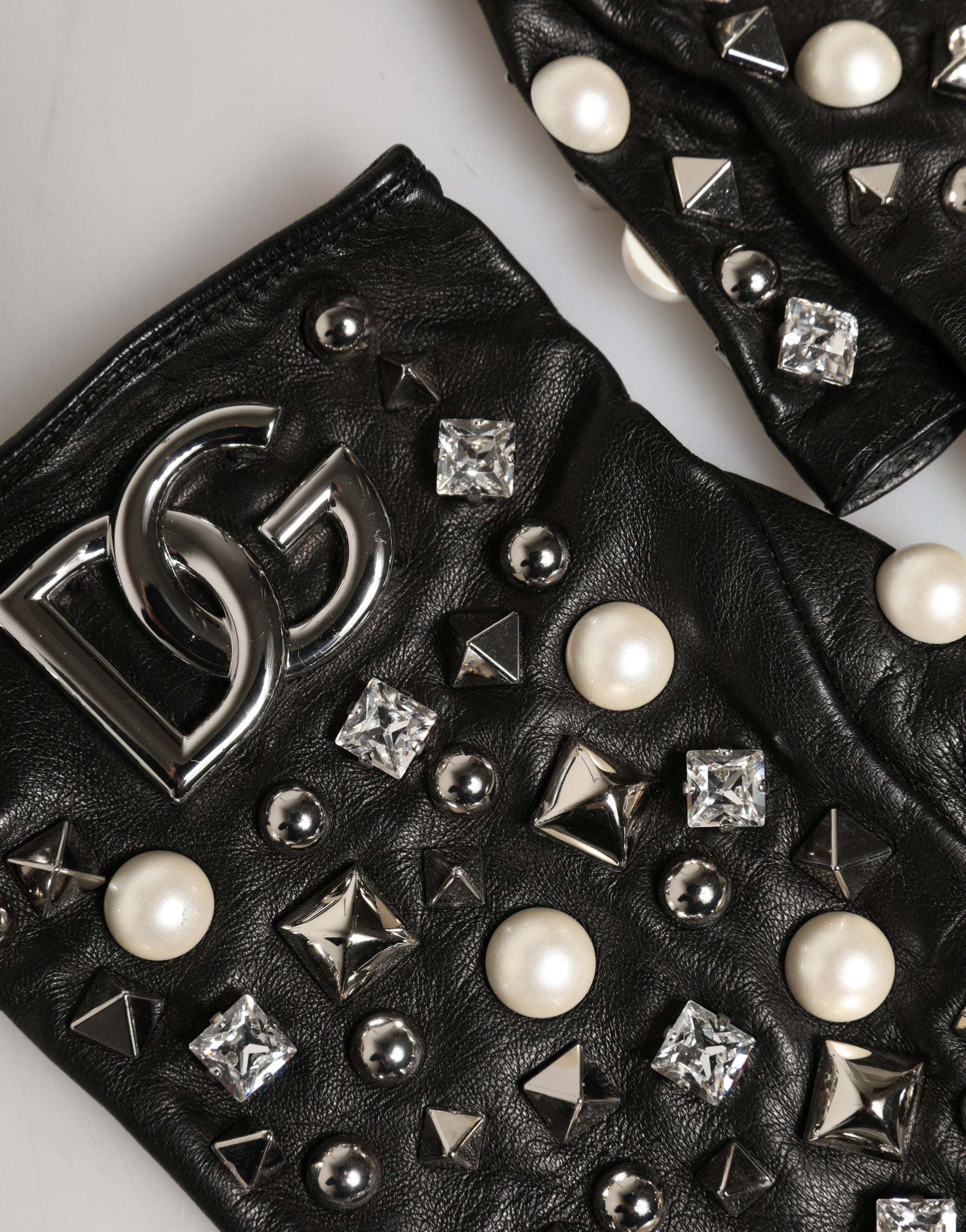 Dolce & Gabbana Schwarze perlenbesetzte, handgelenklange Handschuhe