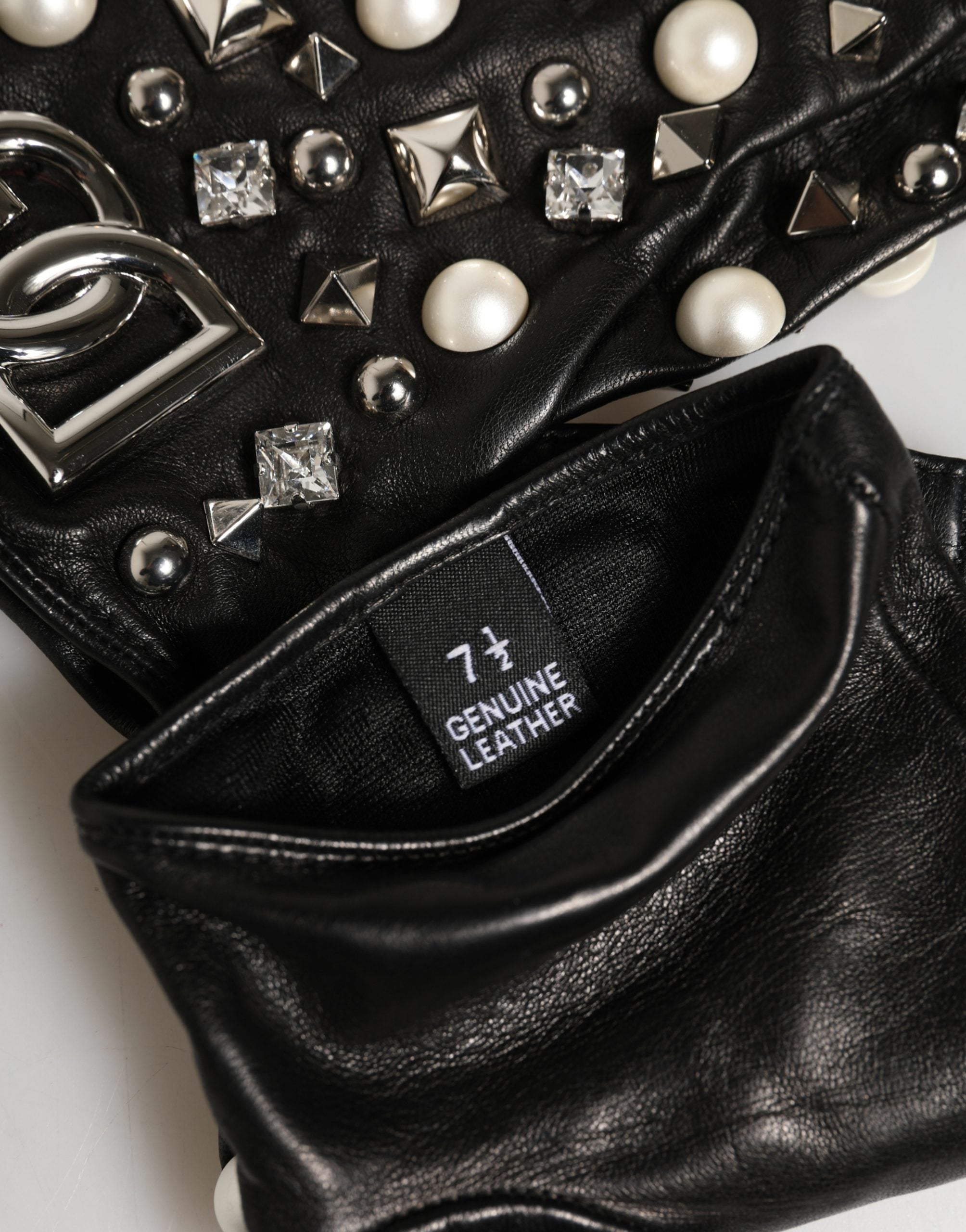 Dolce & Gabbana Schwarze perlenbesetzte, handgelenklange Handschuhe