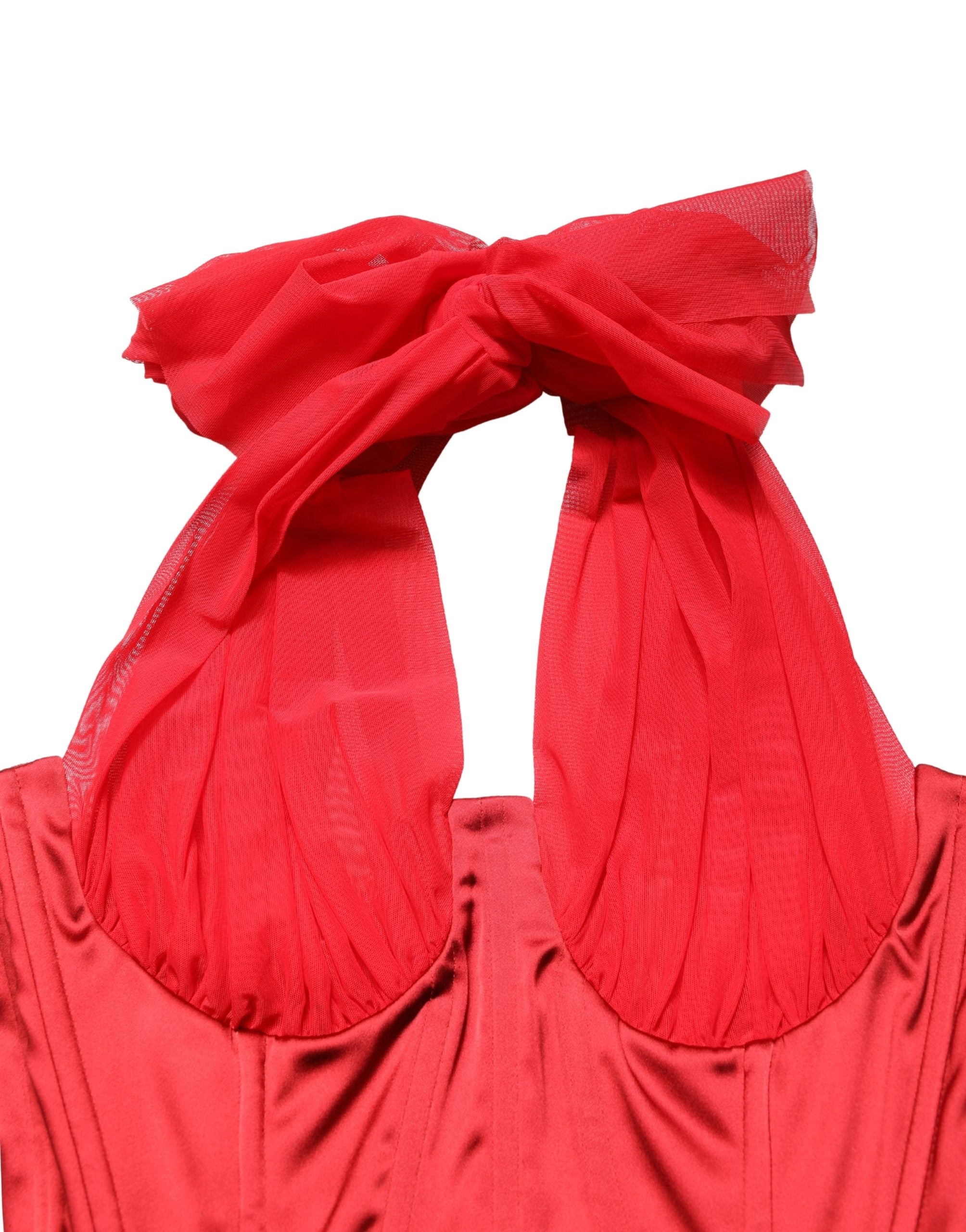 Dolce & Gabbana Rotes Neckholder-Korsett Ärmelloses Etuikleid