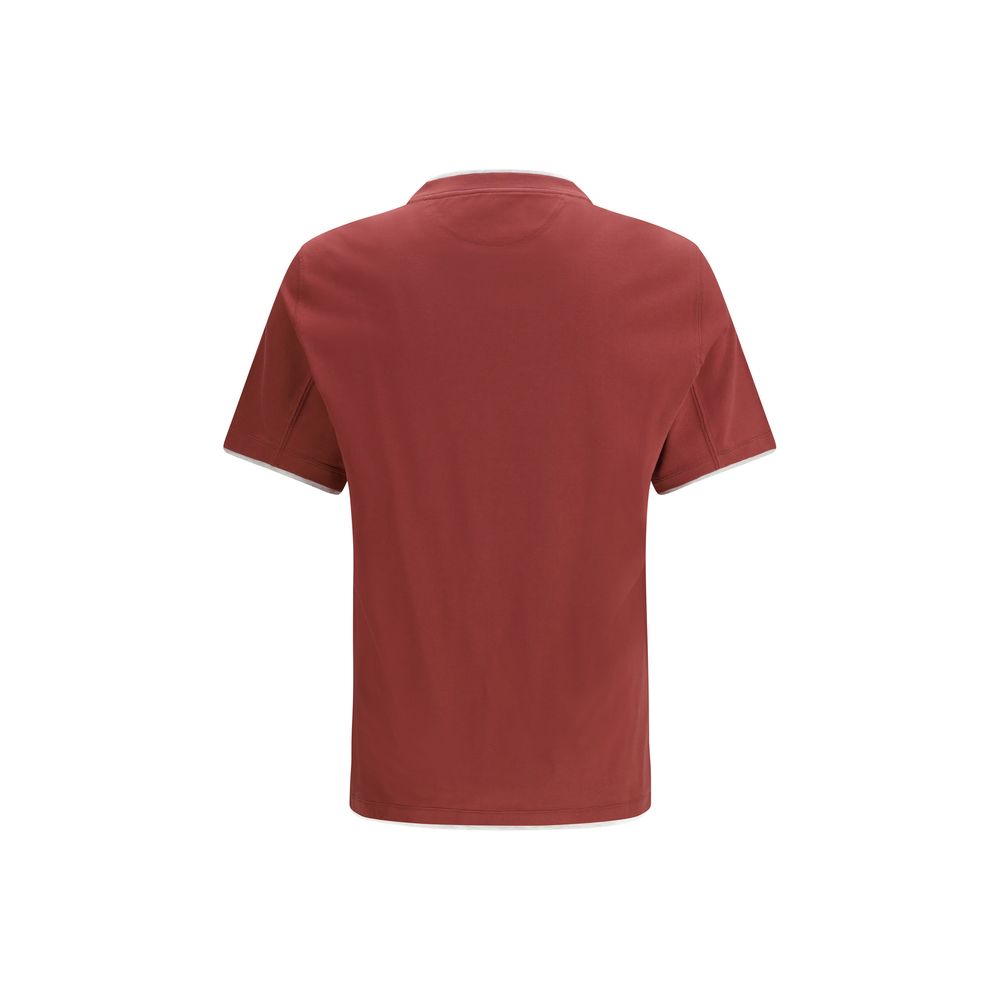 Brunello Cucinelli Bordeaux Baumwoll-T-Shirt
