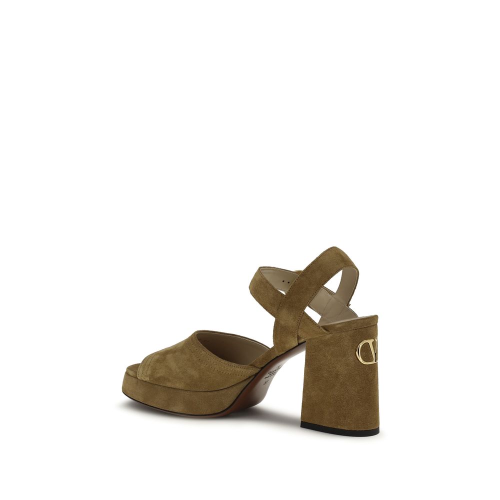 Sandales à plateforme Valentino Garavani en cuir de veau beige Bos Taurus
