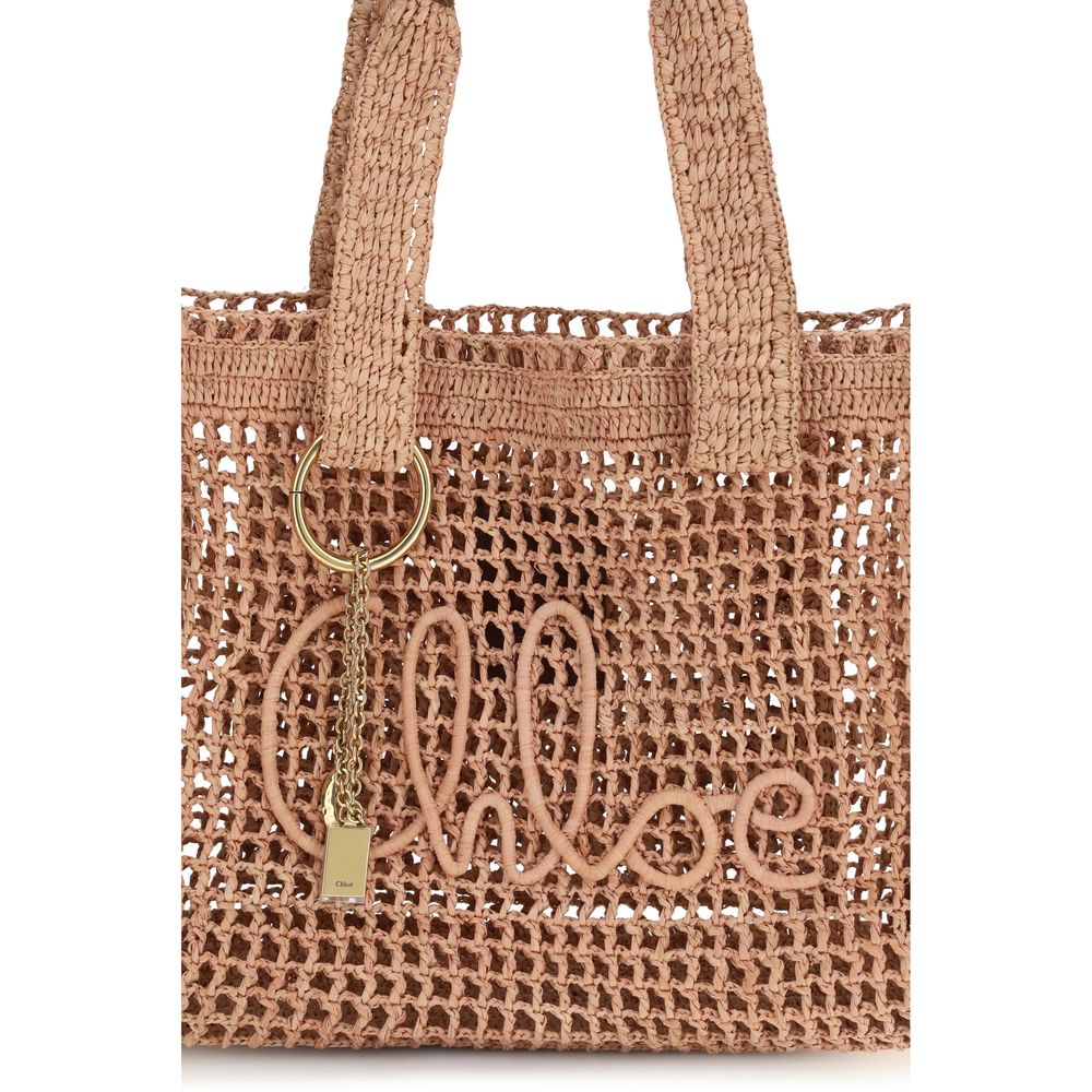 Sac à bandoulière Chloé en raphia beige