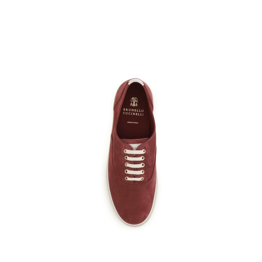 Brunello Cucinelli Bordeauxfarbene Kalbsleder-Low-Top-Sneaker aus Bos Taurus
