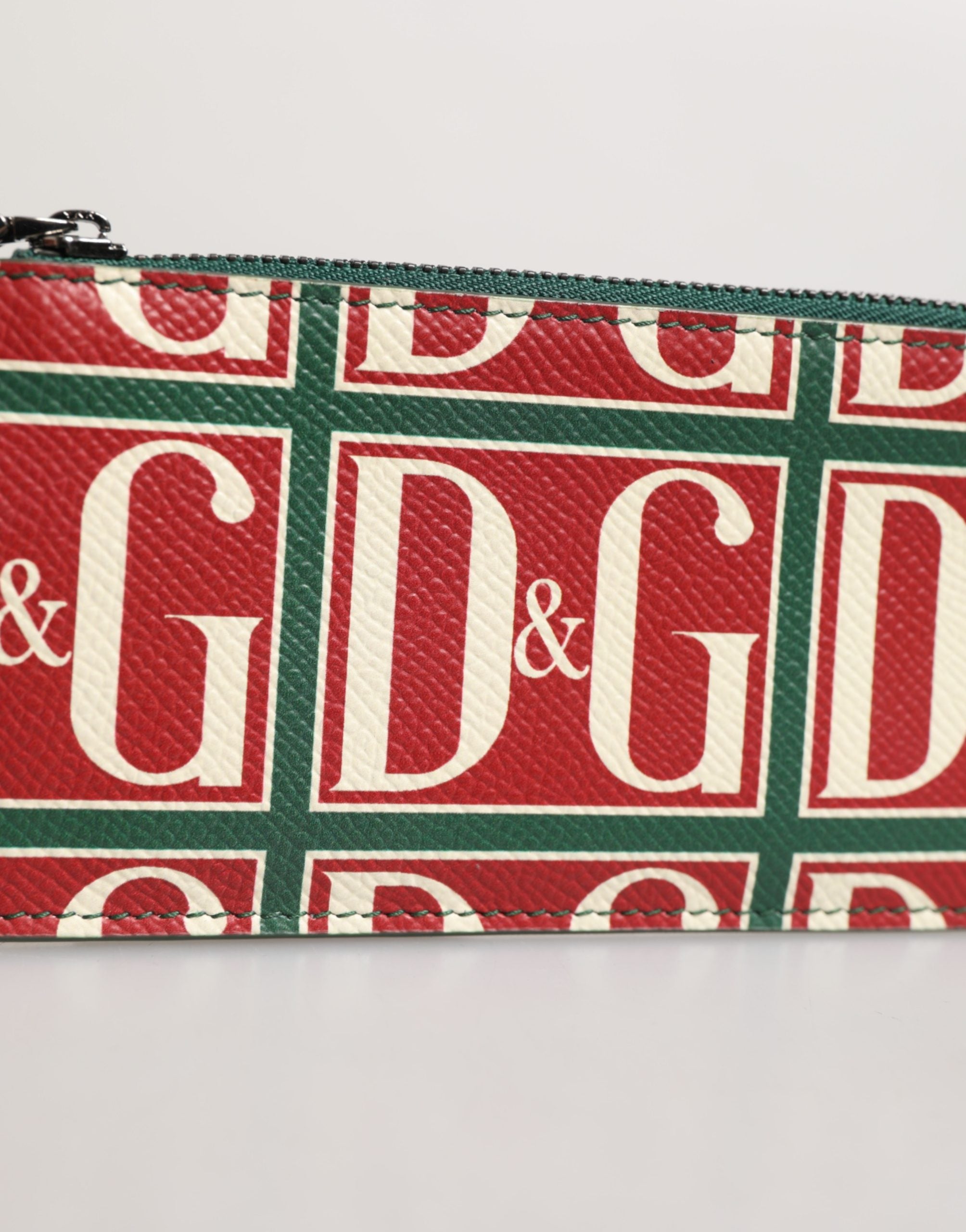 Dolce & Gabbana Geldbörse Kartenetui Monogramm aus grünem Kalbsleder mit Logo-Print