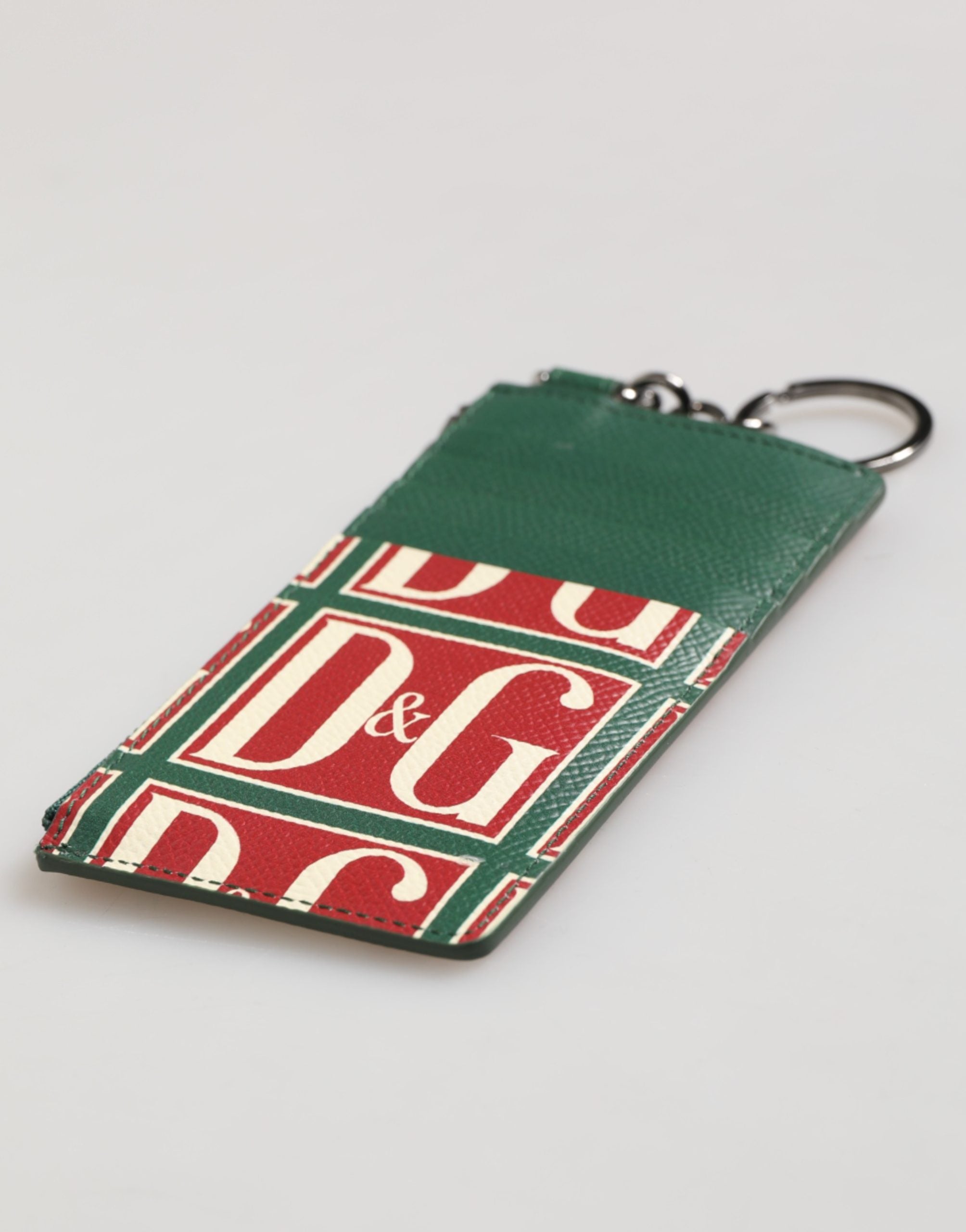 Dolce & Gabbana Geldbörse Kartenetui Monogramm aus grünem Kalbsleder mit Logo-Print