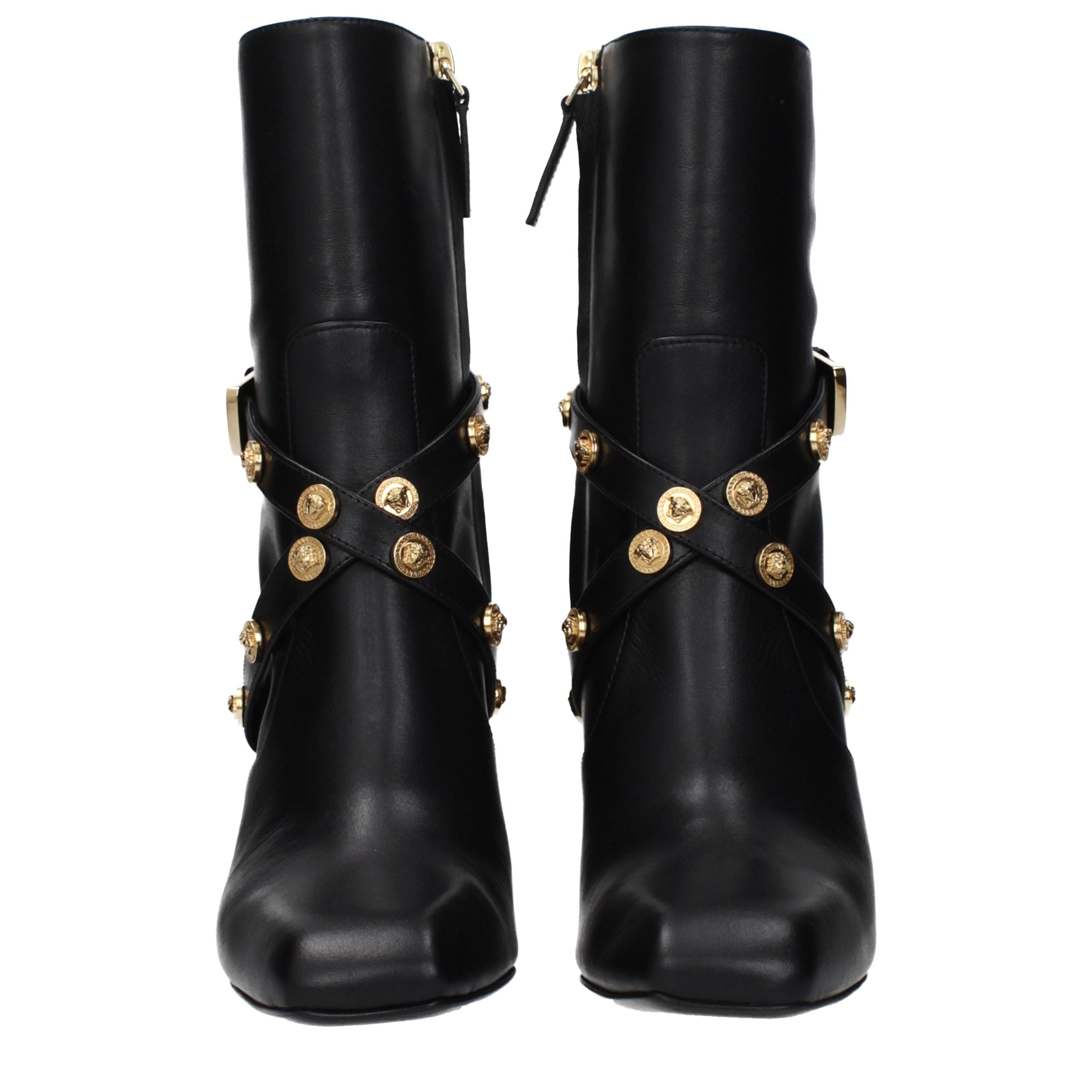 Bottines en cuir noir Versace