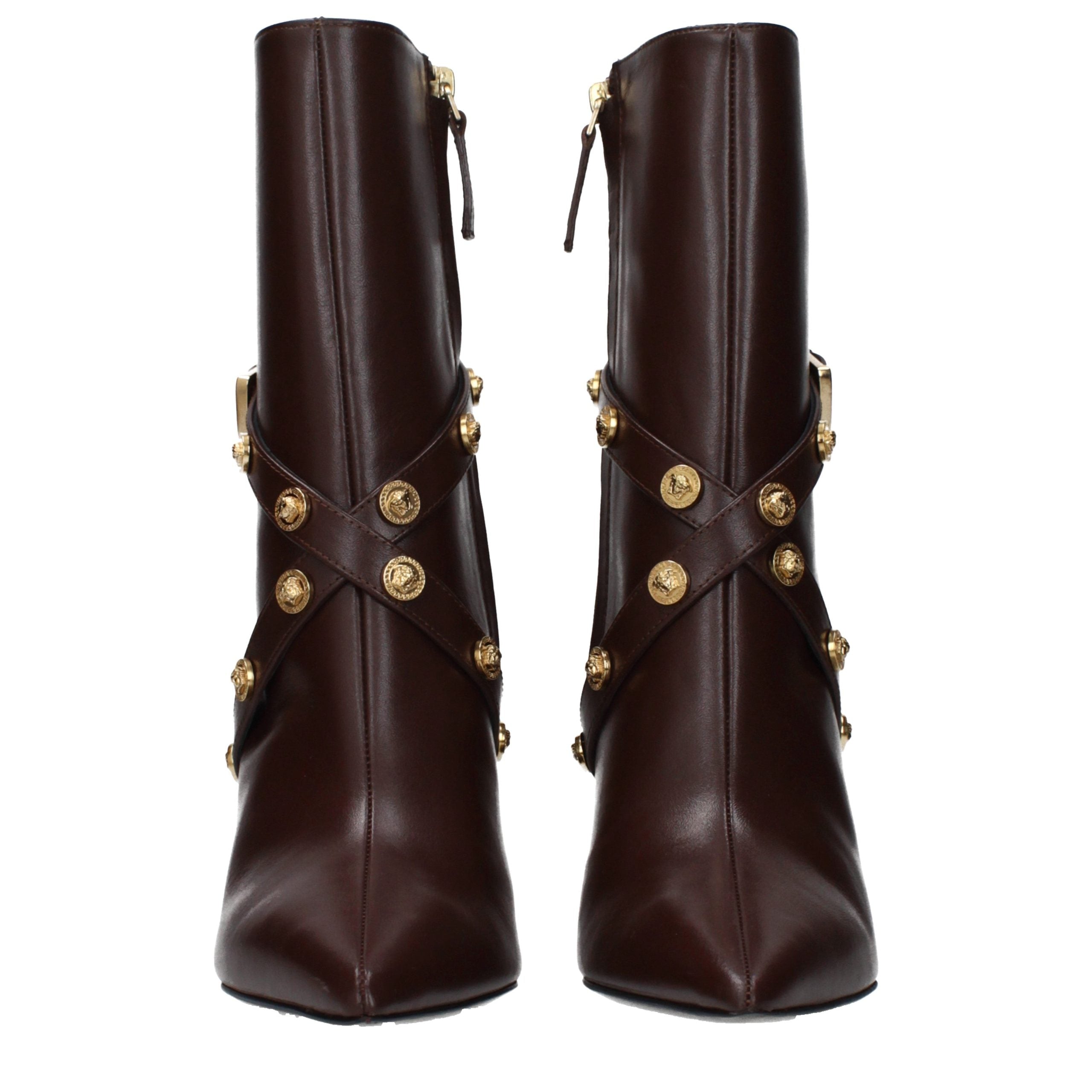 Bottines en cuir marron Versace
