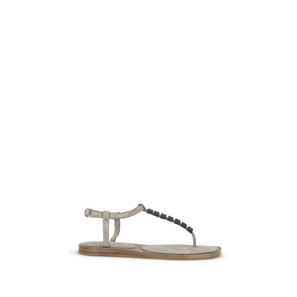 Brunello Cucinelli Flache Sandalen aus beigefarbenem Kalbsleder vom Bos Taurus