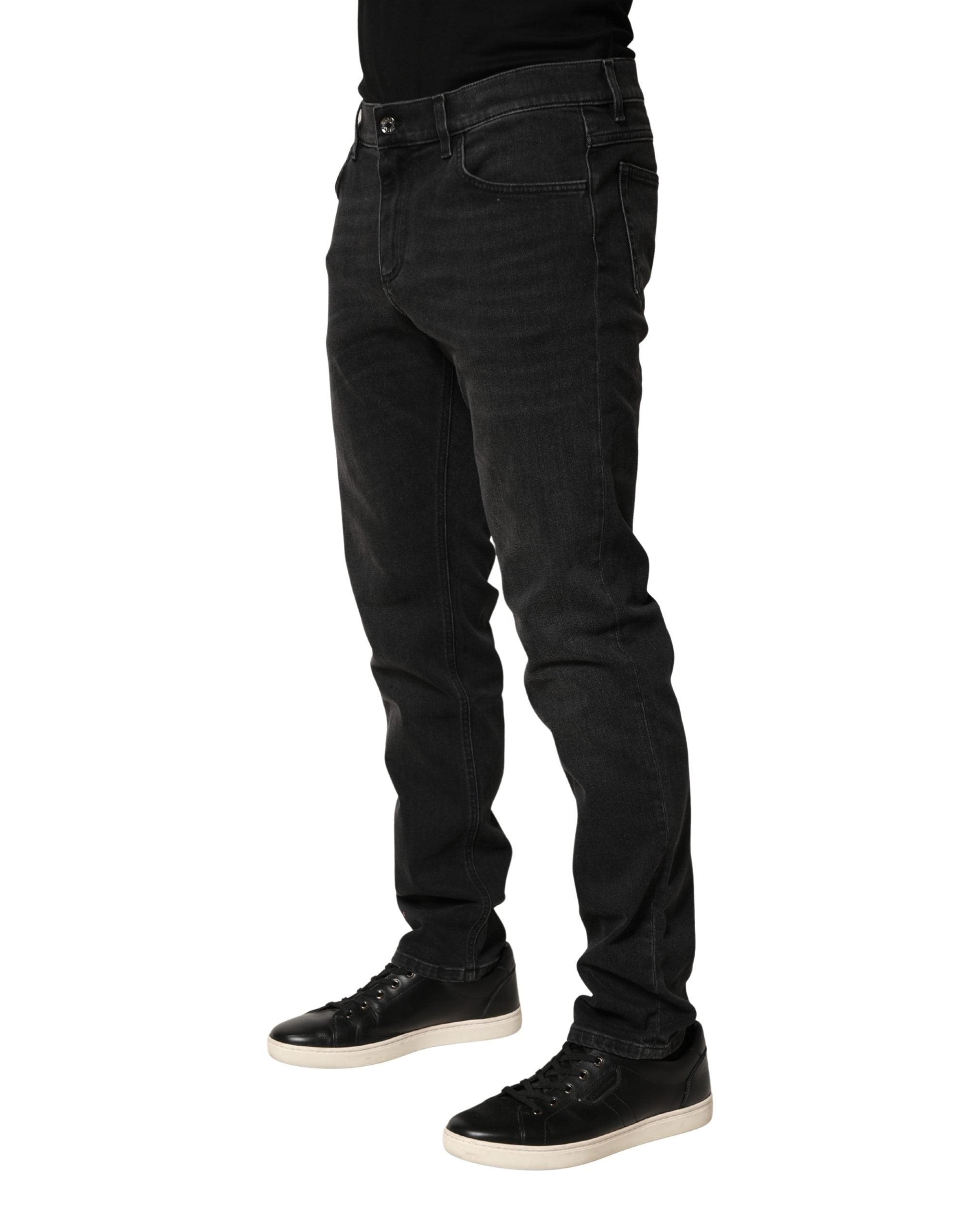 Dolce & Gabbana Schwarze Regular Skinny Denim Jeans aus Baumwoll-Stretch