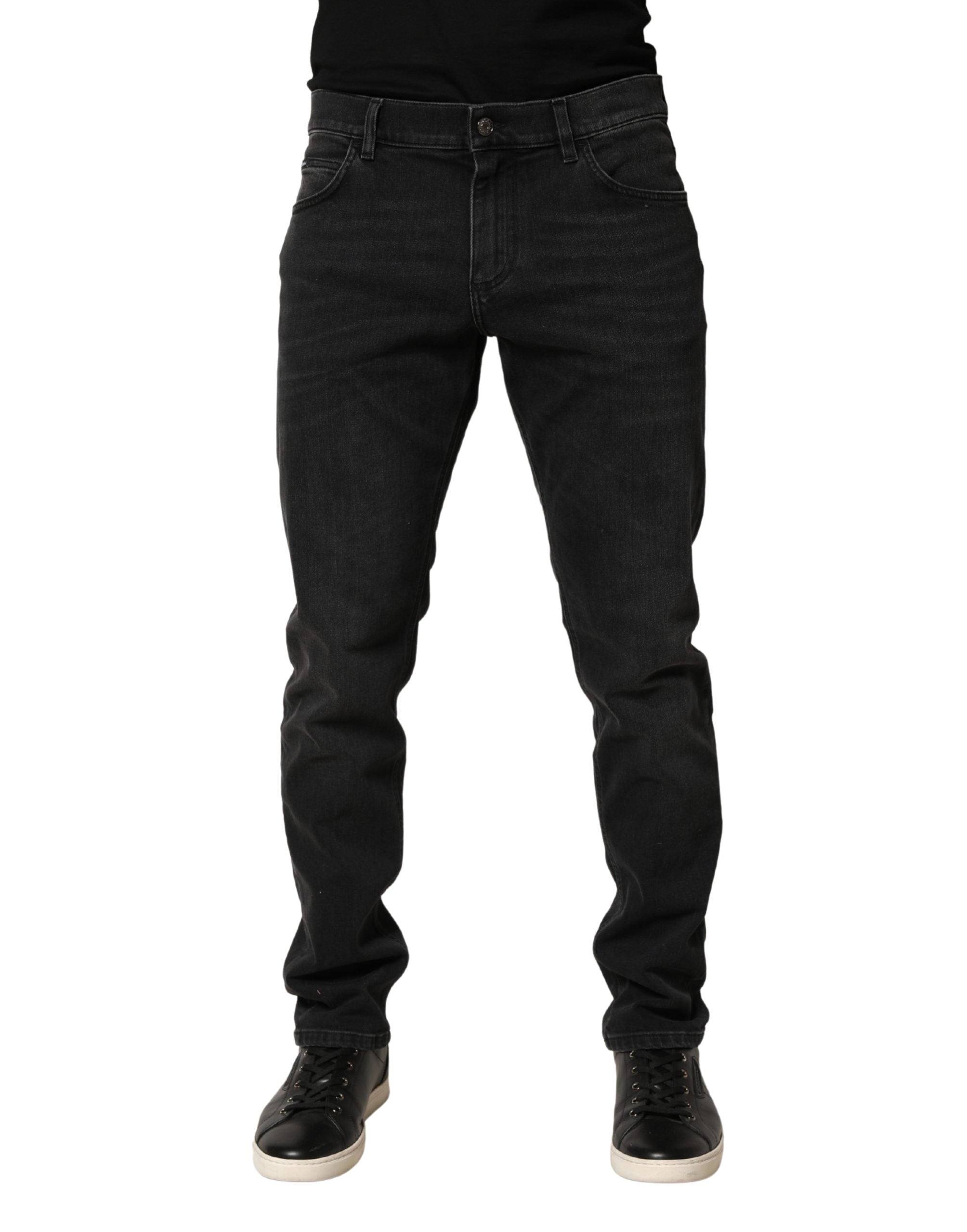 Dolce & Gabbana Schwarze Regular Skinny Denim Jeans aus Baumwoll-Stretch