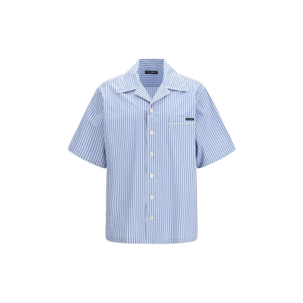 Dolce & Gabbana Blaues Kurzarmhemd aus Baumwolle