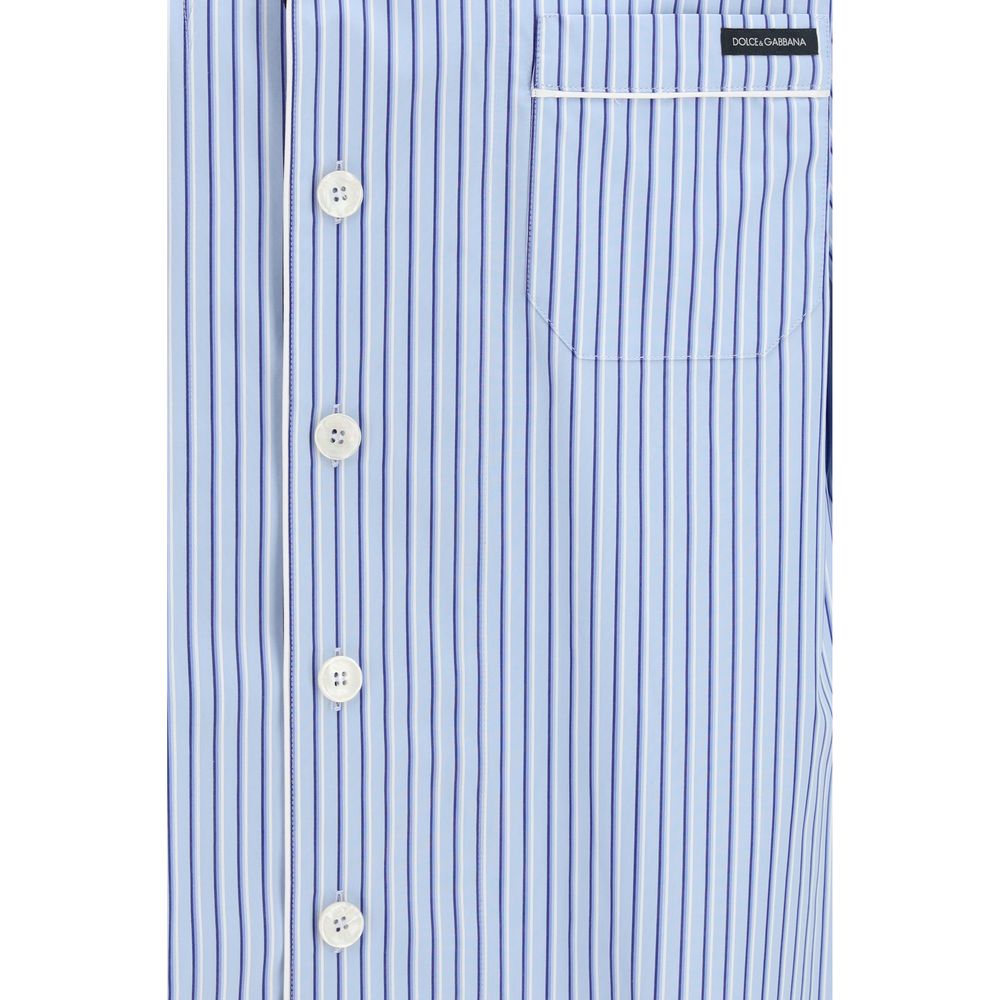Dolce & Gabbana Blaues Kurzarmhemd aus Baumwolle