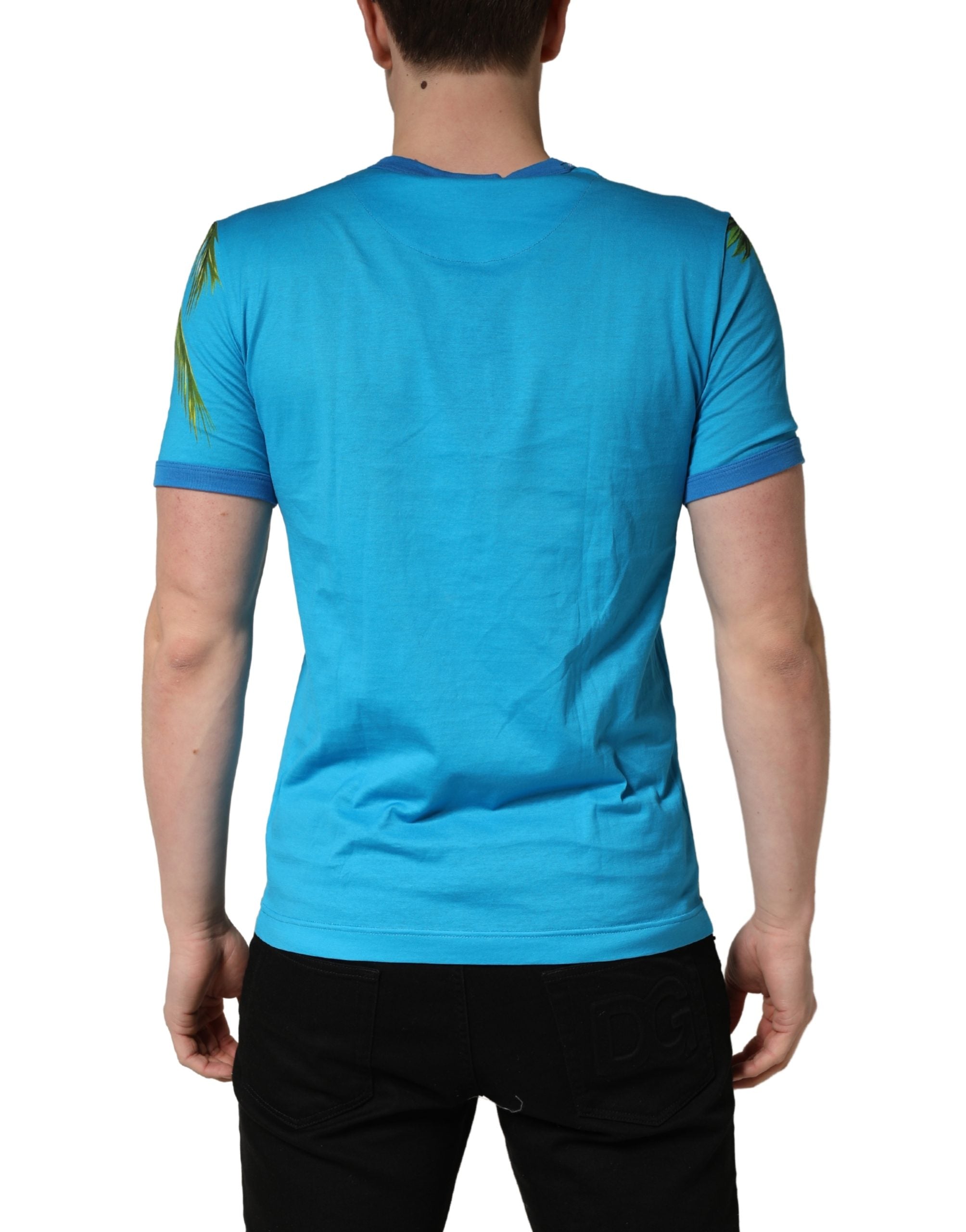 Dolce & Gabbana Baumwoll-T-Shirt mit Rundhalsausschnitt und blauer Palmenprint
