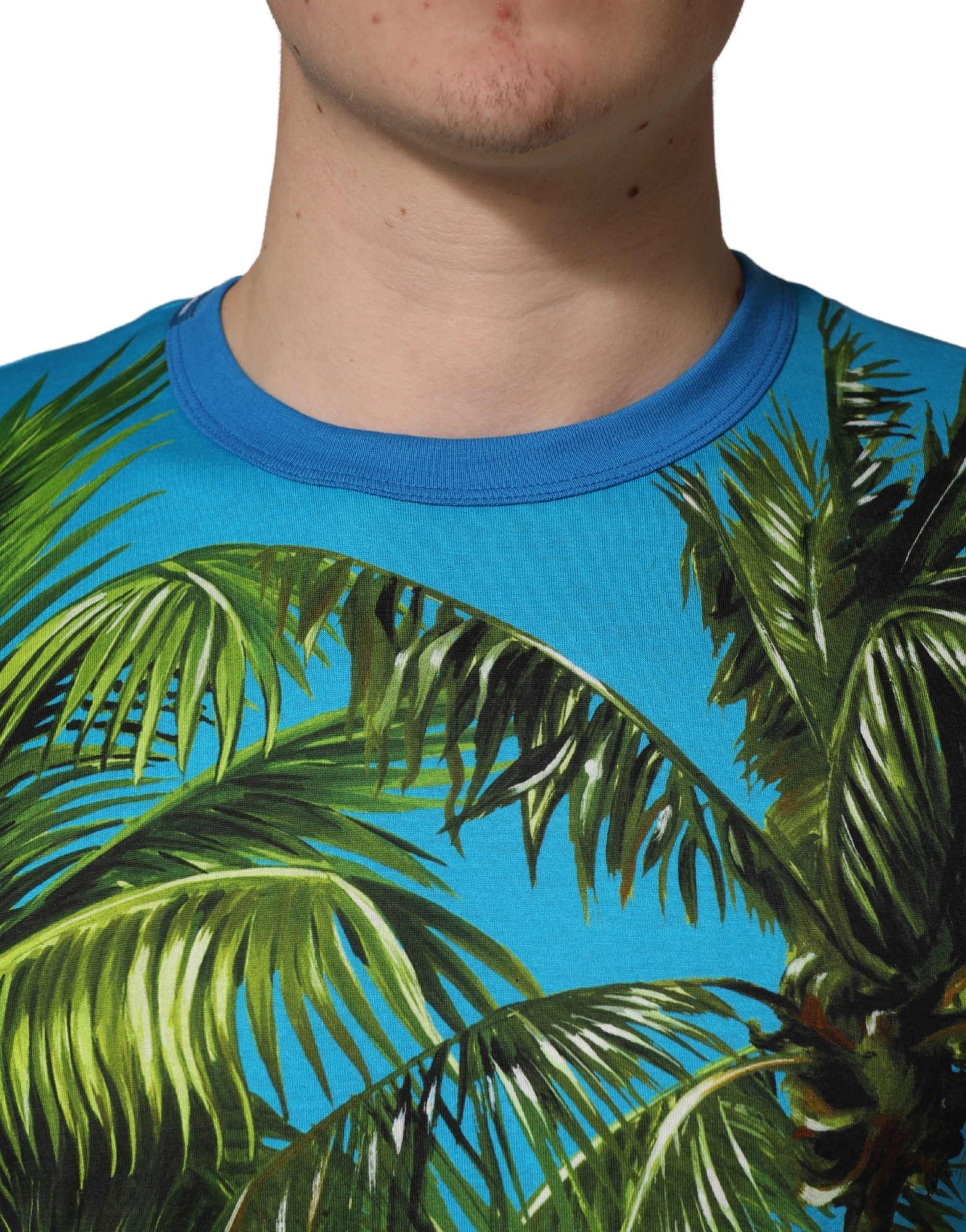 Dolce & Gabbana Baumwoll-T-Shirt mit Rundhalsausschnitt und blauer Palmenprint
