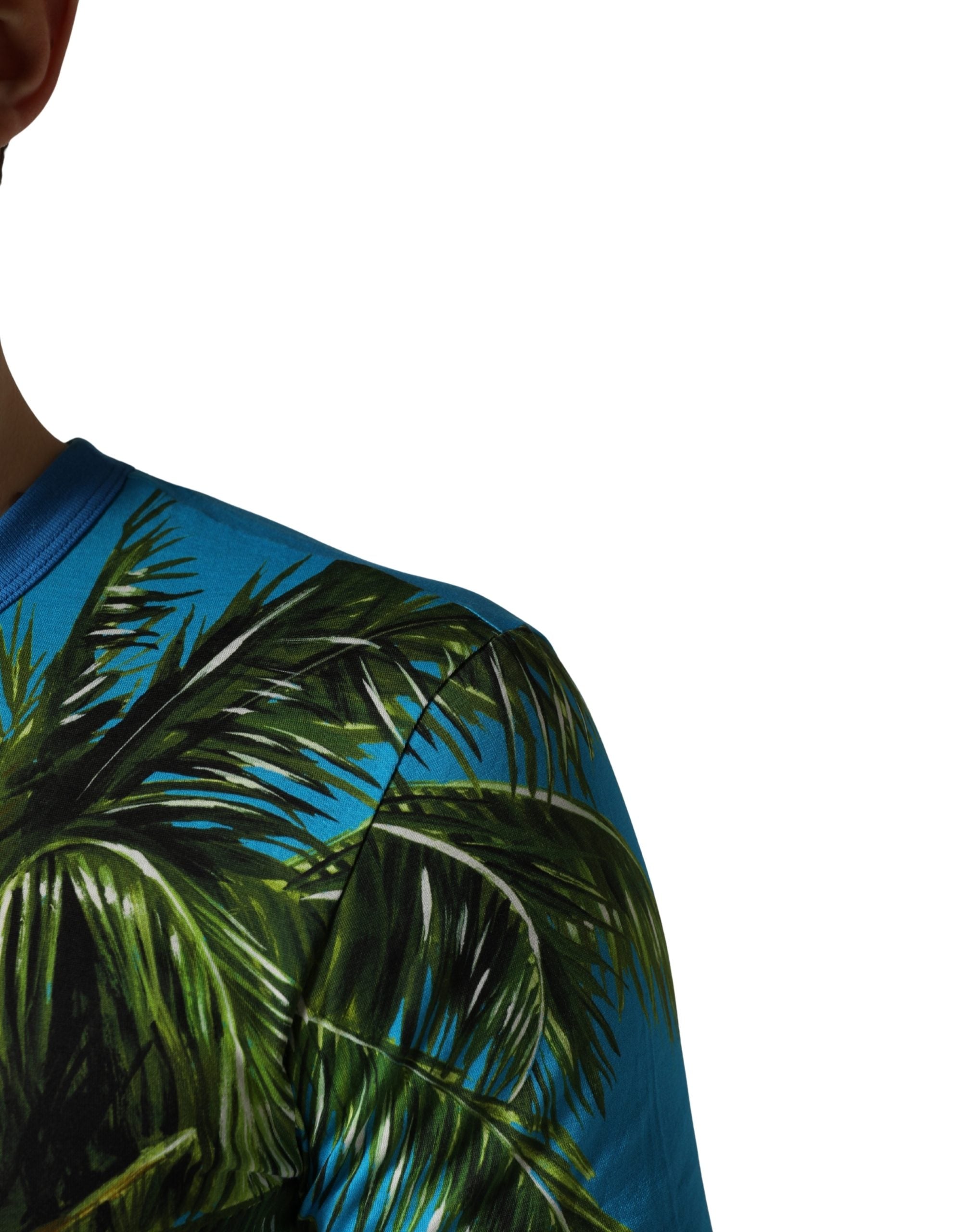 Dolce & Gabbana Baumwoll-T-Shirt mit Rundhalsausschnitt und blauer Palmenprint