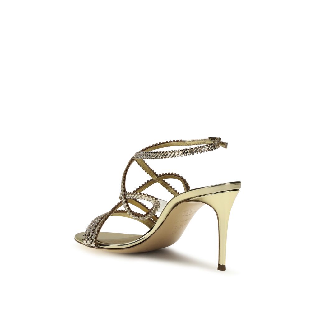 Casadei Goldfarbene Sandalen aus Kalbsleder mit Stilettoabsatz