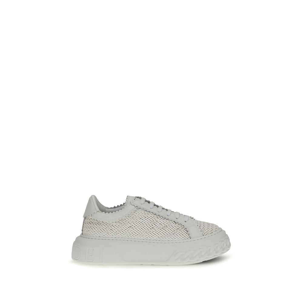 Casadei White Calf Leather Bos Taurus Chunky Sneakers