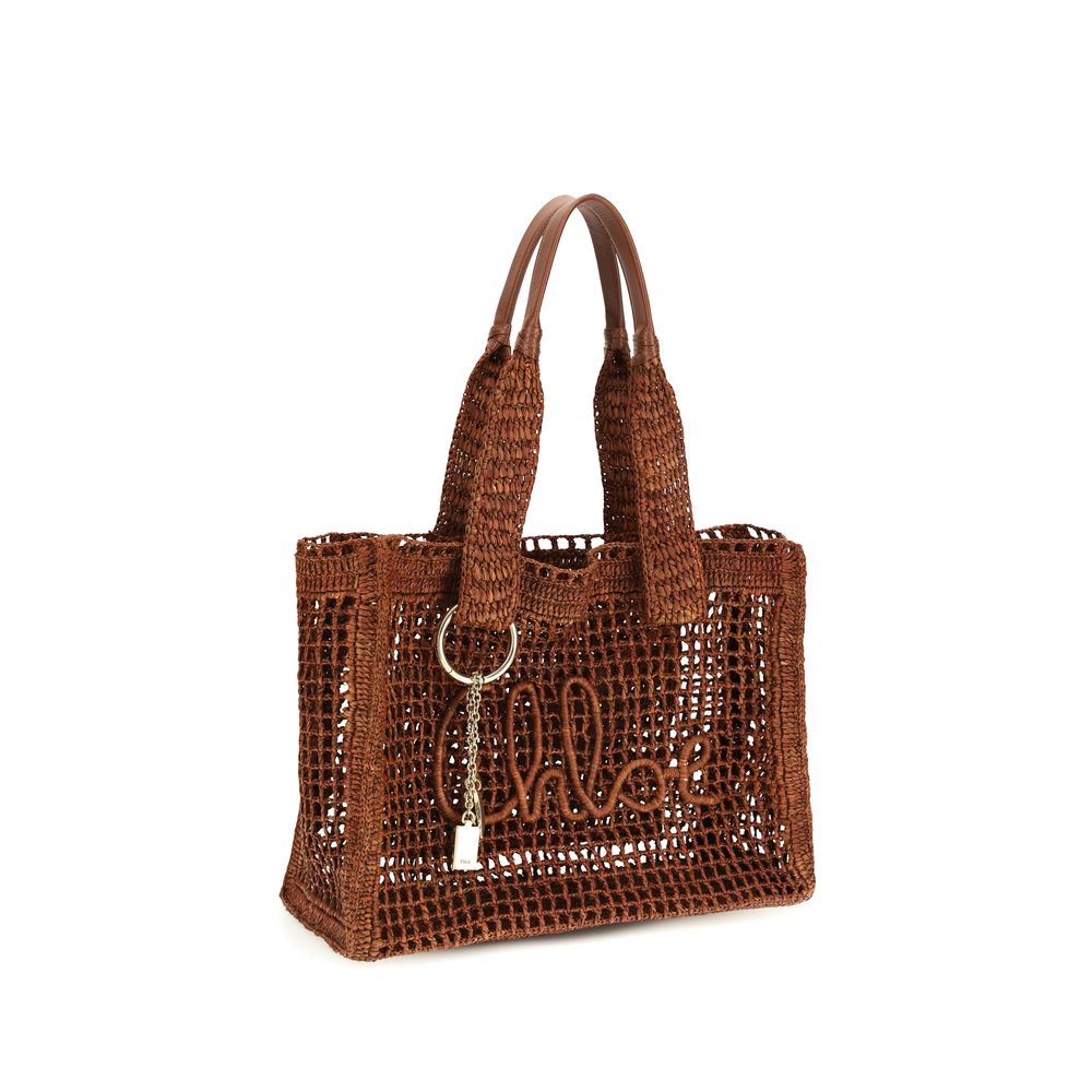 Sac bandoulière en raphia Chloé Brown