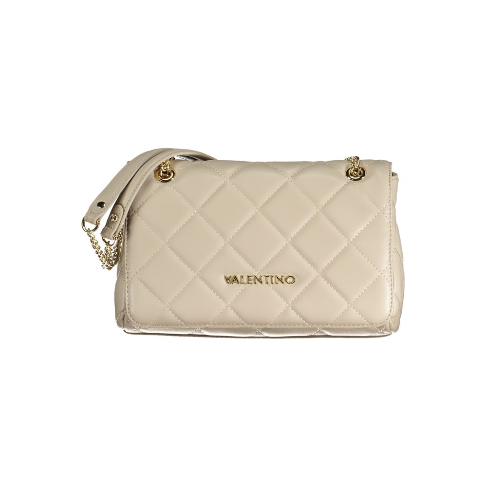 Valentino Damen-Tasche aus beigem Polyurethan mit Kettenhenkeln und Fächern