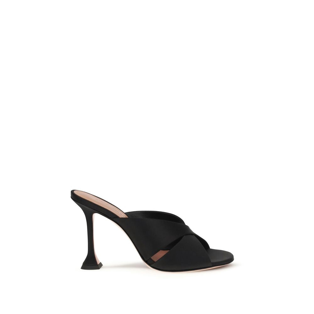 Amina Muaddi Schwarze Seidensandalen