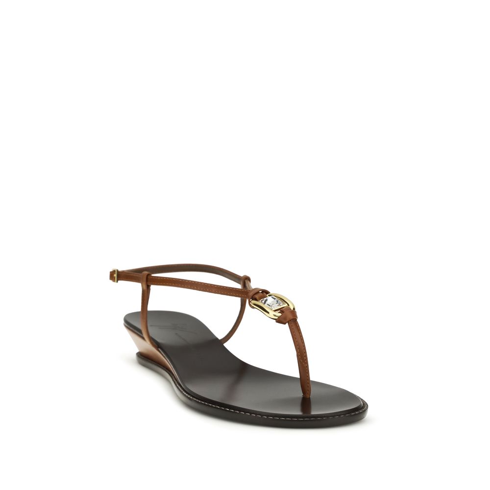 Giuseppe Zanotti Brown Calf Leather Bos Taurus Wedge Sandals