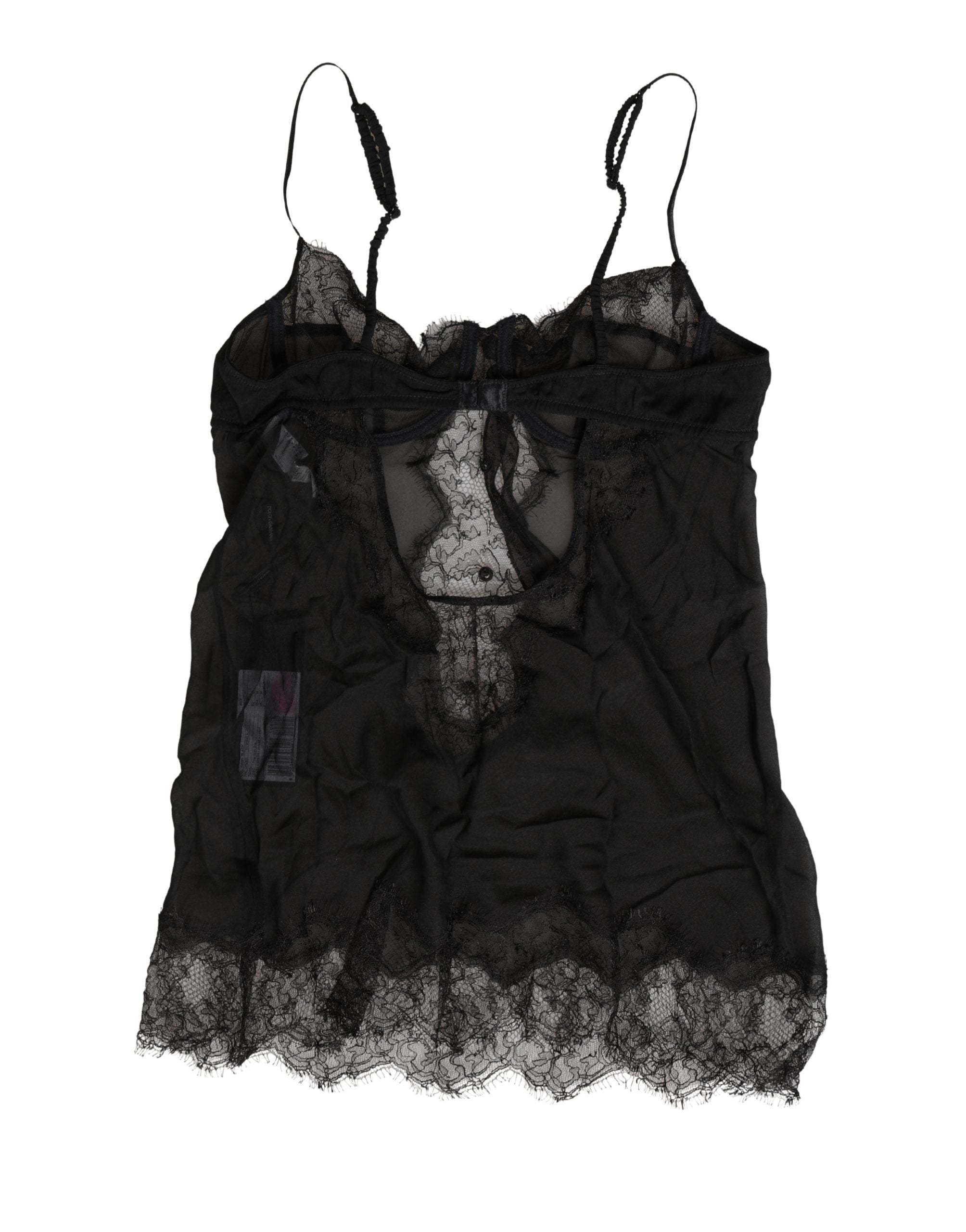 Dolce & Gabbana Chemise de lingerie en soie noire avec dentelle