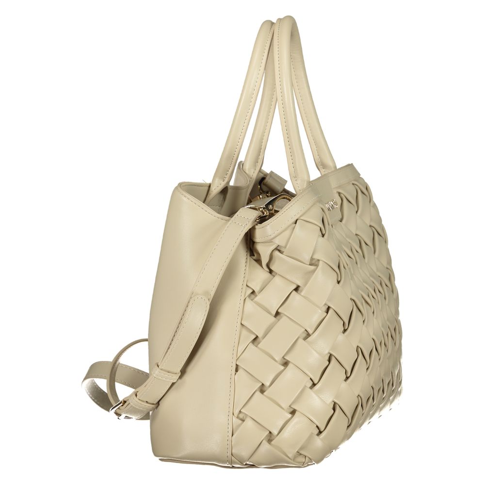 Valentino Beige Damen-Umhängetasche aus Polyurethan mit Henkeln und verstellbarem Riemen