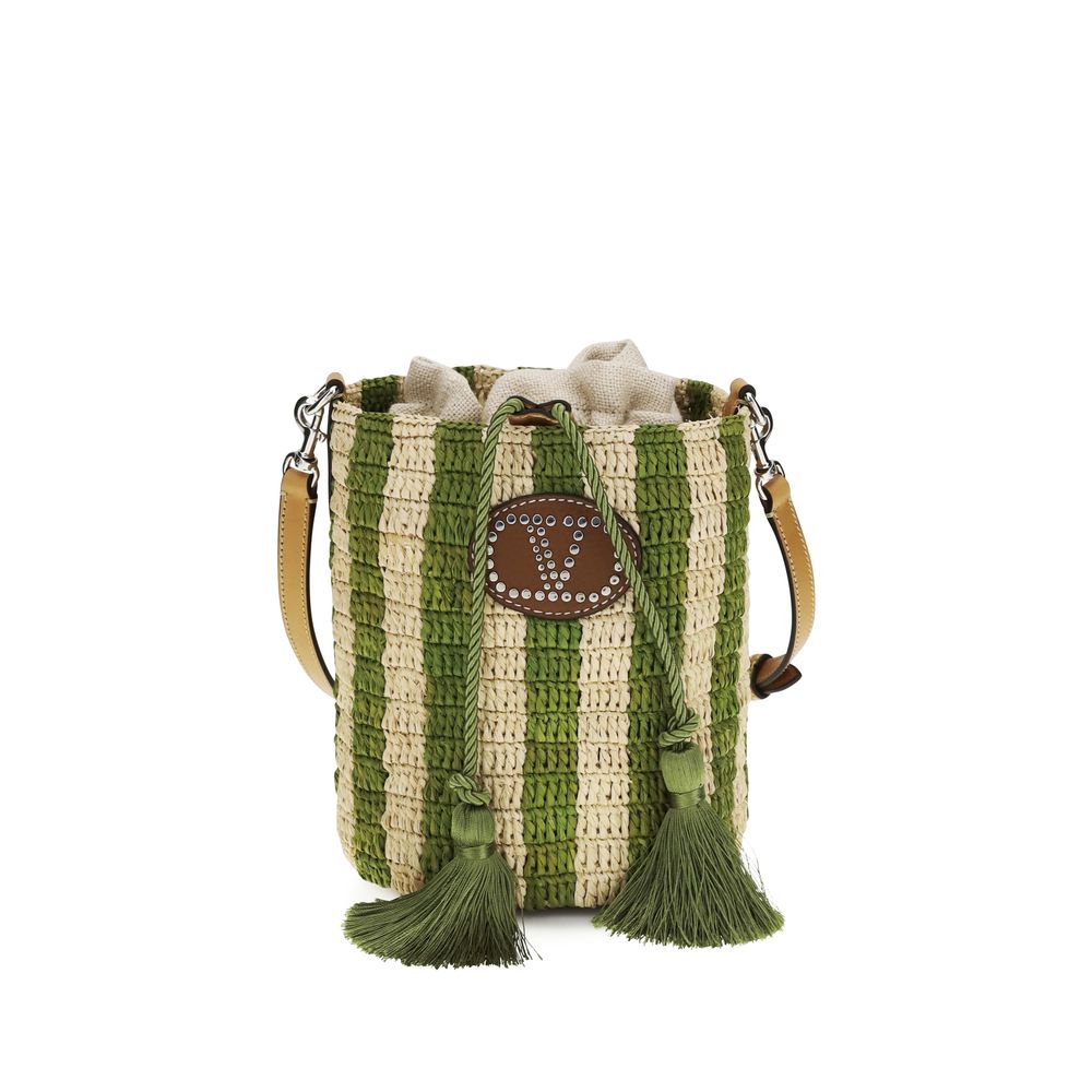 Valentino Garavani Bicolor Raffia Korbtasche