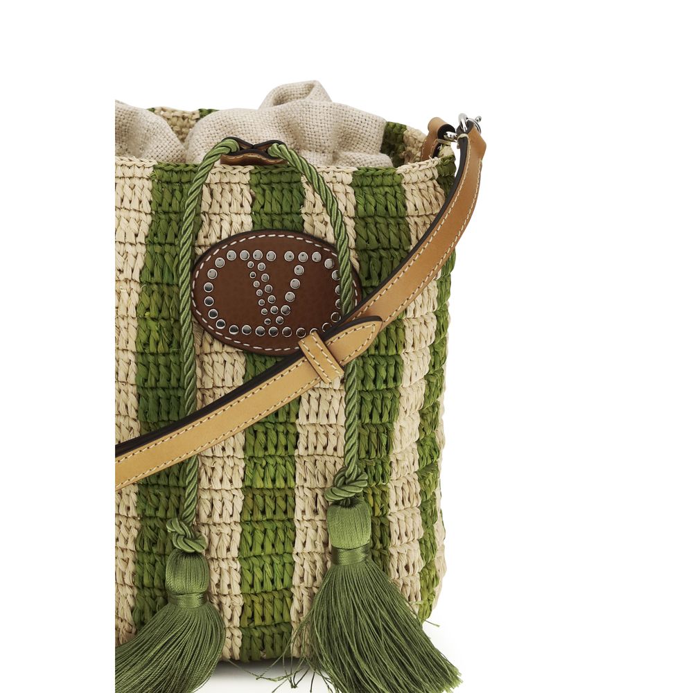 Valentino Garavani Bicolor Raffia Korbtasche