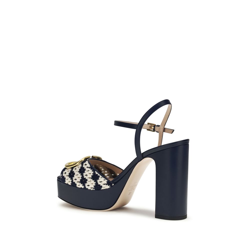 Valentino Garavani Blaue Kalbsleder-Plateau-Sandalen aus Bos Taurus