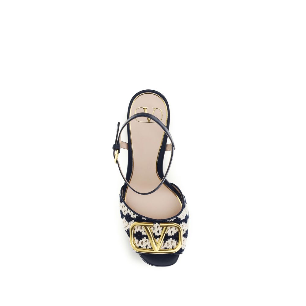 Valentino Garavani Blaue Kalbsleder-Plateau-Sandalen aus Bos Taurus