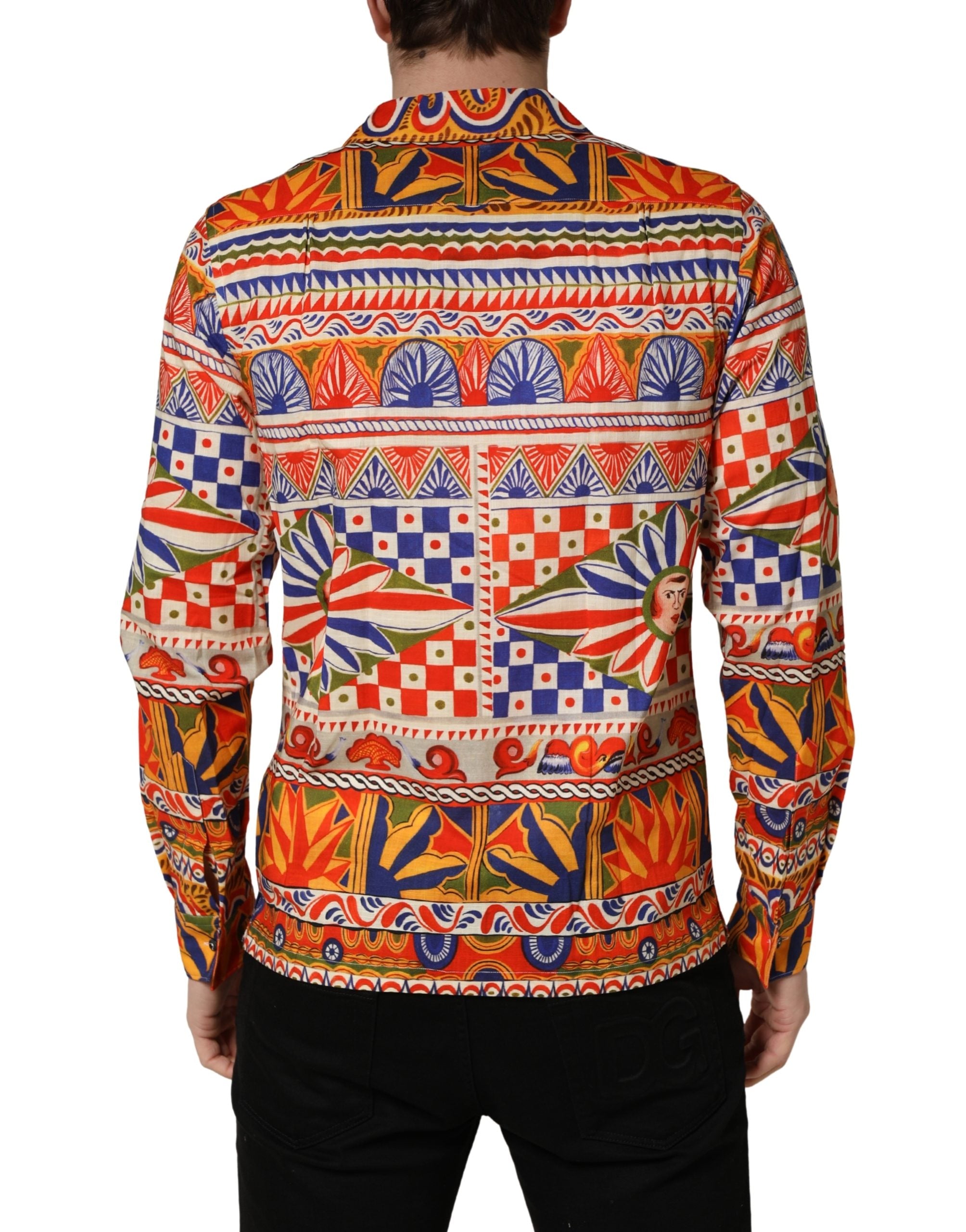 Dolce & Gabbana Herrenhemd aus Twill-Baumwolle mit mehrfarbigem sizilianischem Carretto-Muster