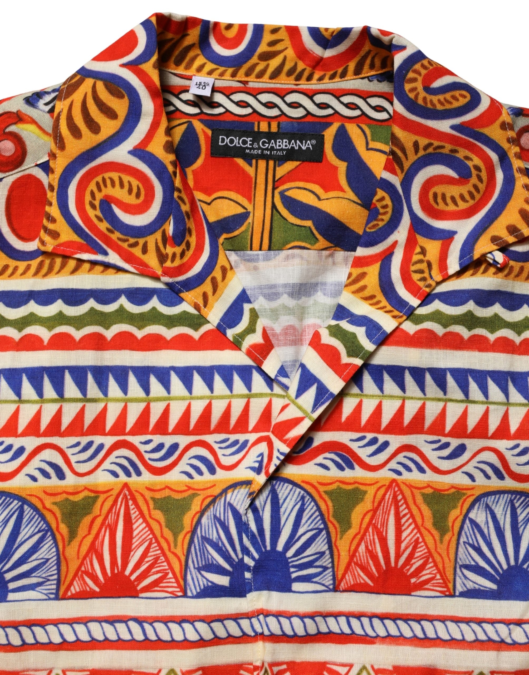 Dolce & Gabbana Herrenhemd aus Twill-Baumwolle mit mehrfarbigem sizilianischem Carretto-Muster
