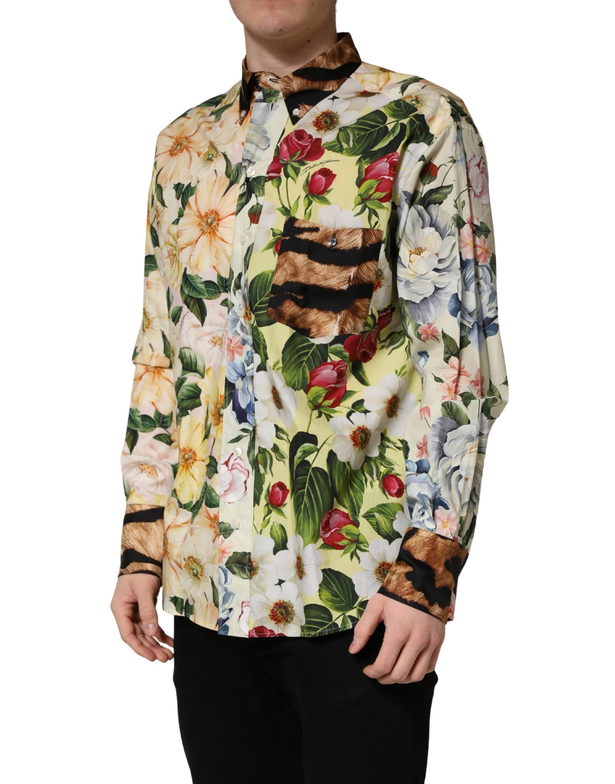 Dolce & Gabbana Buntes Hemd mit Blumen- und Animalprint und Kragen