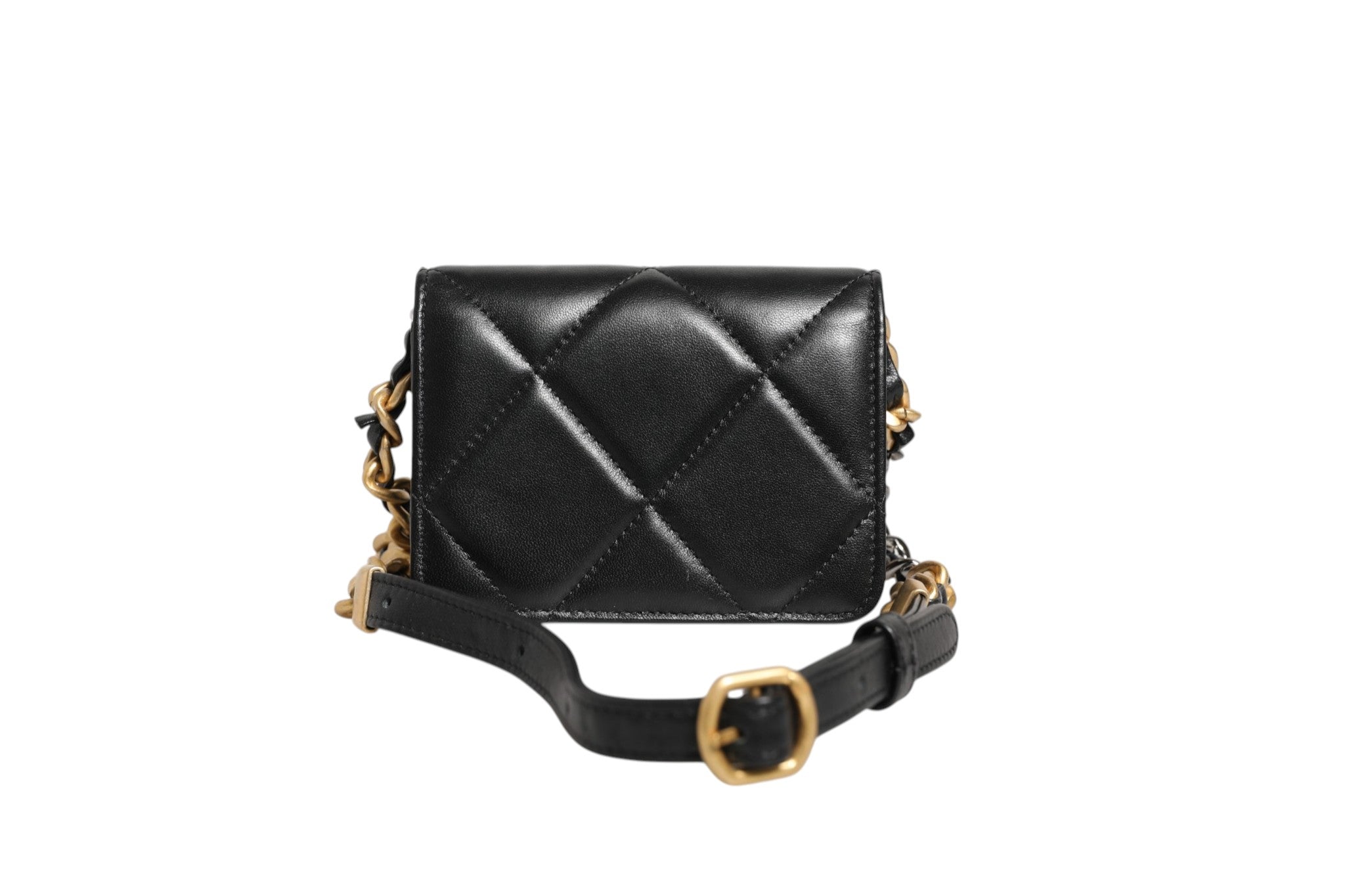 Chanel 19 Flap Coin Purse Gestepptes Leder Schwarz Crossbody