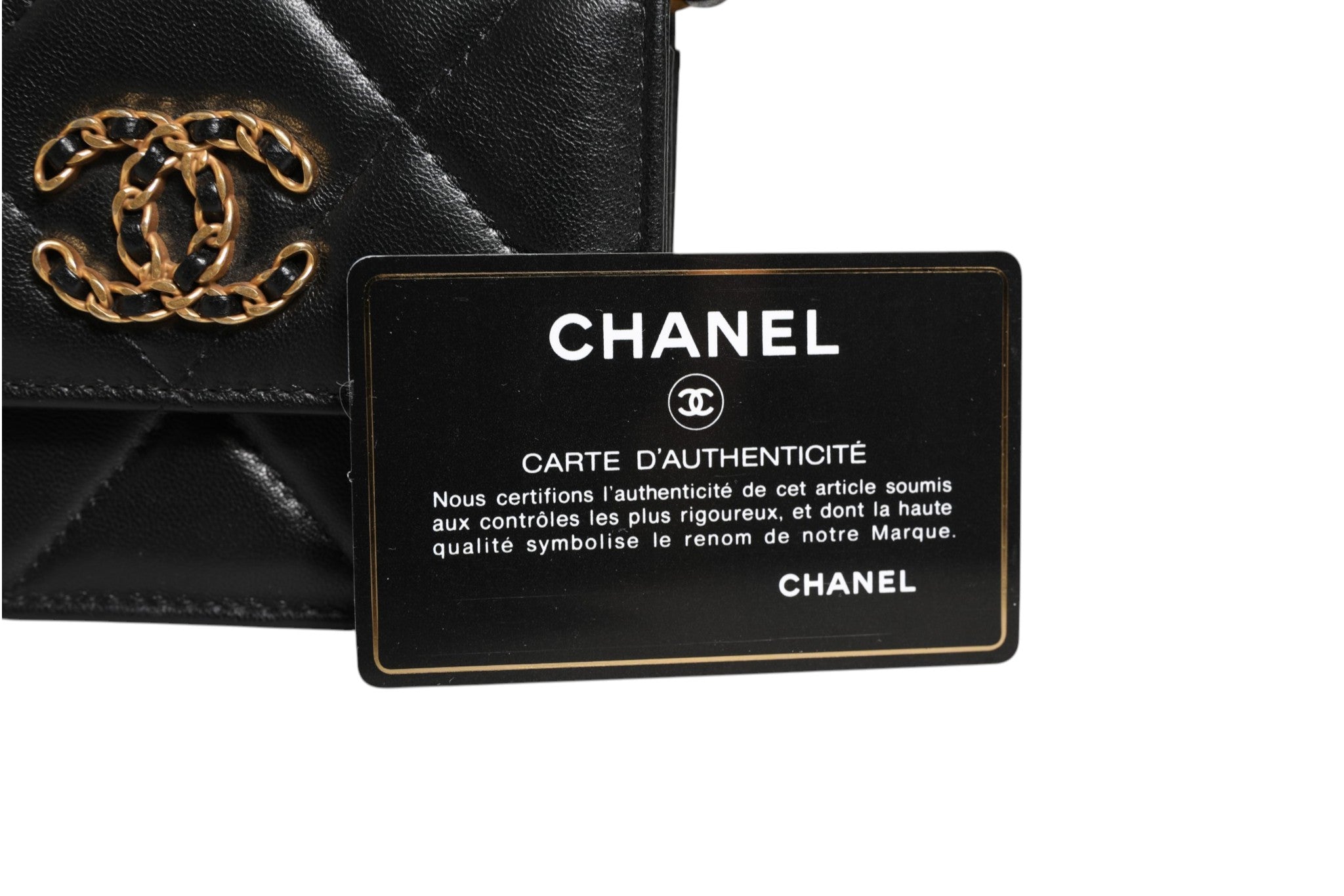 Chanel 19 Flap Coin Purse Gestepptes Leder Schwarz Crossbody