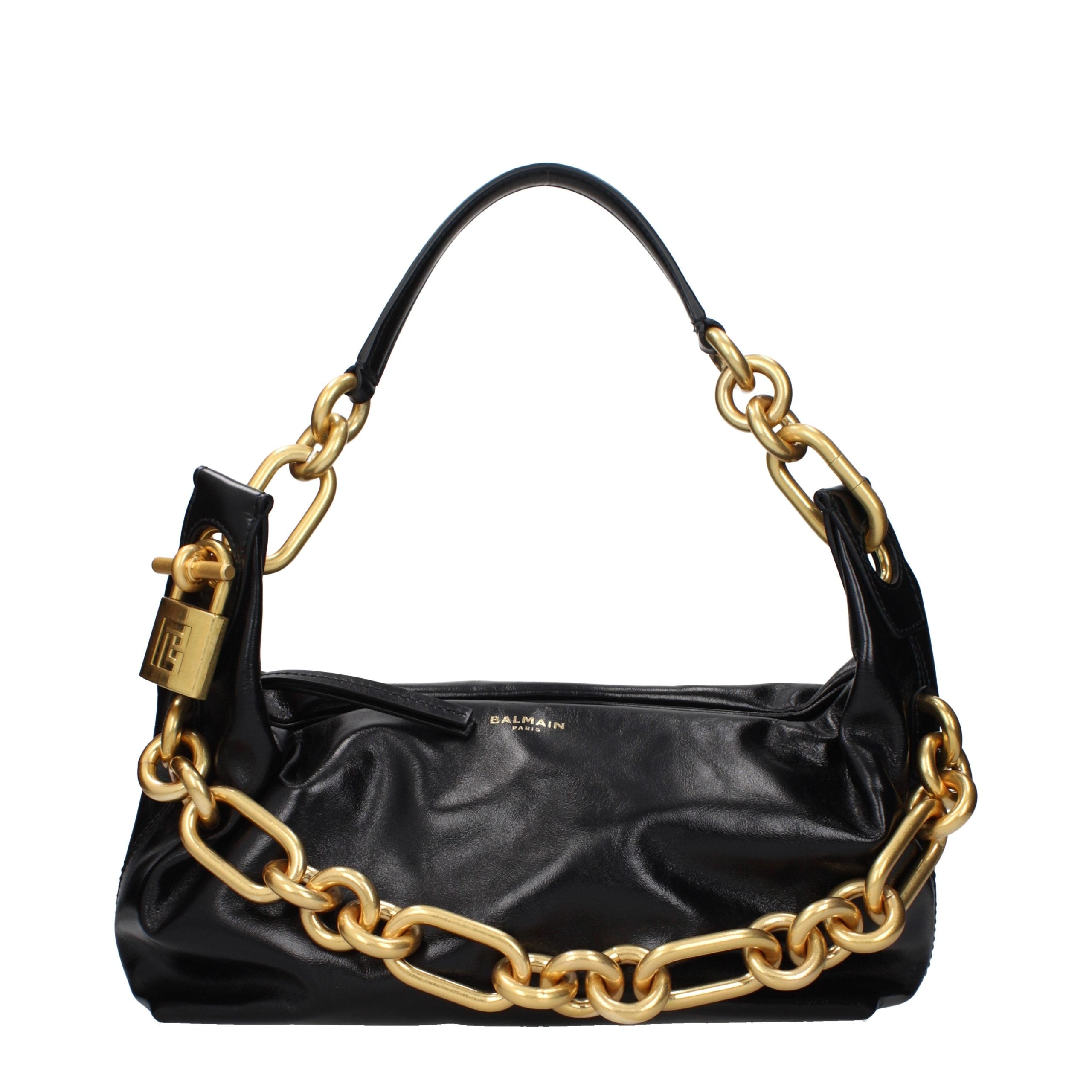 Balmain Schultertasche aus schwarzem Leder
