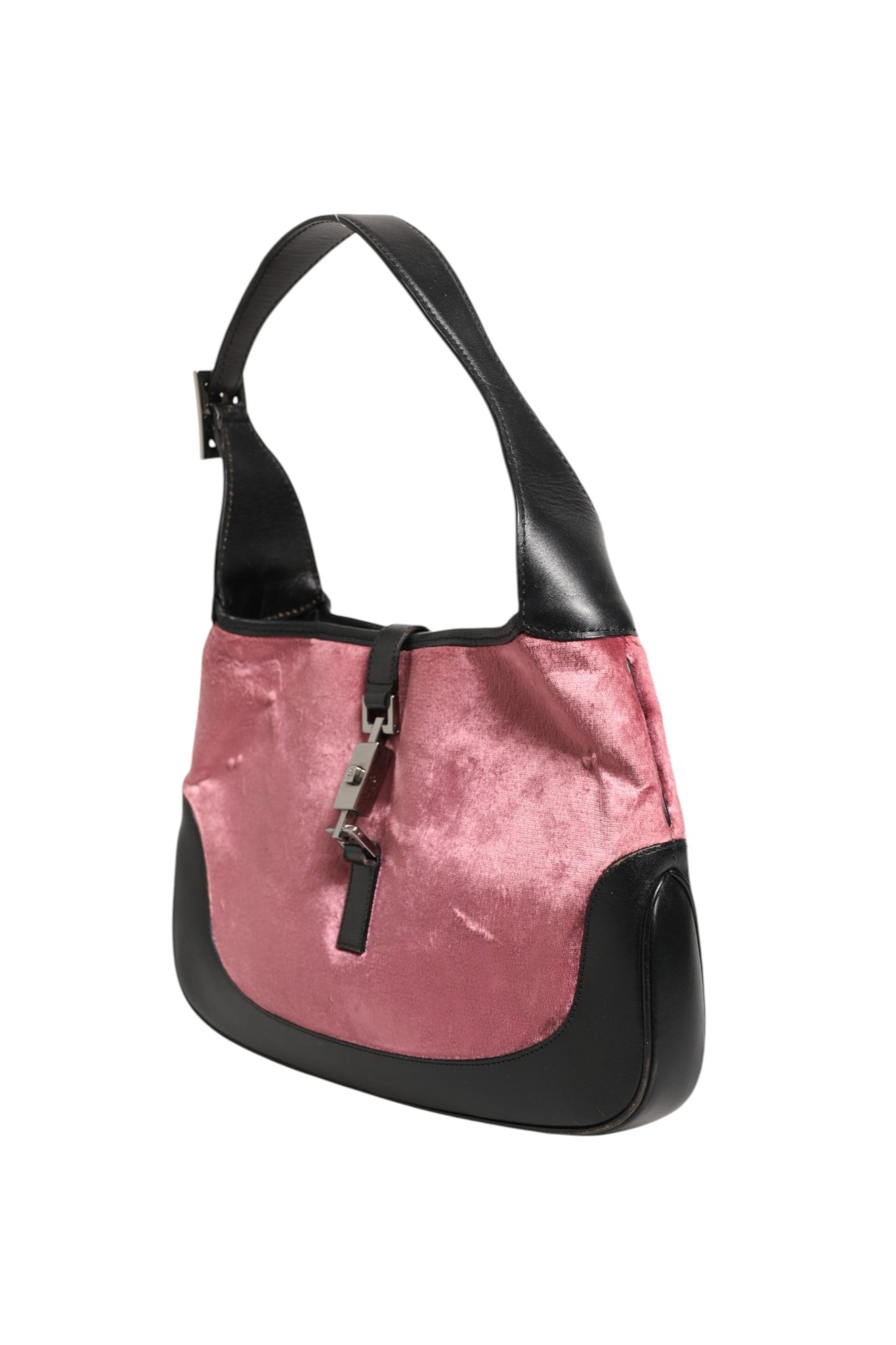 Gucci Jackie Schultertasche aus pinkfarbenem Samt und schwarzem Leder