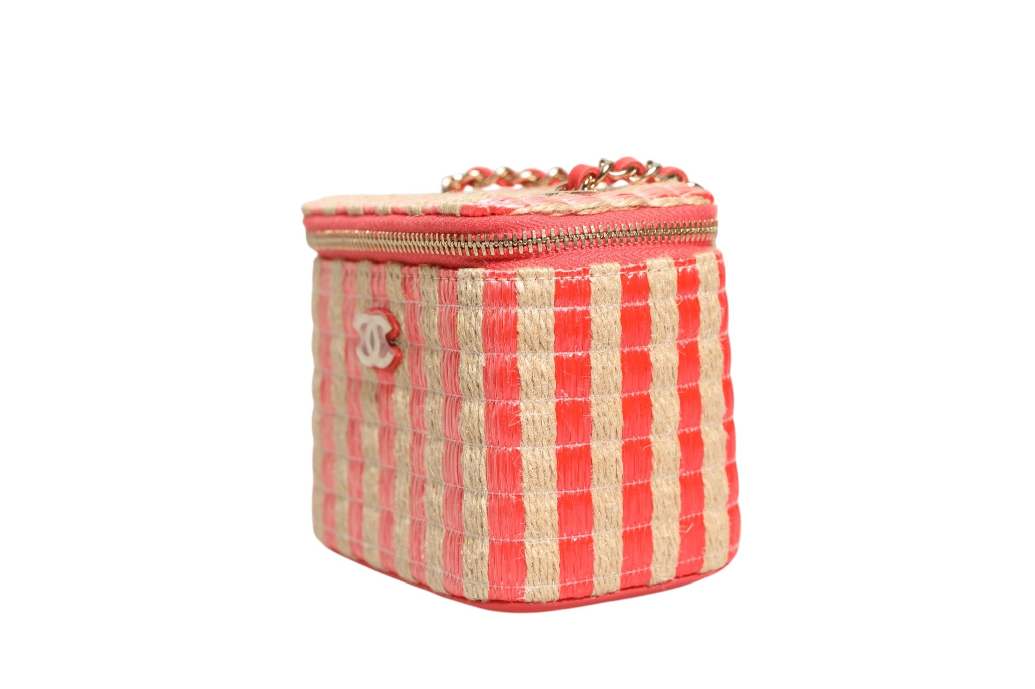 Mini vanity case Chanel en raphia et jute rayé
