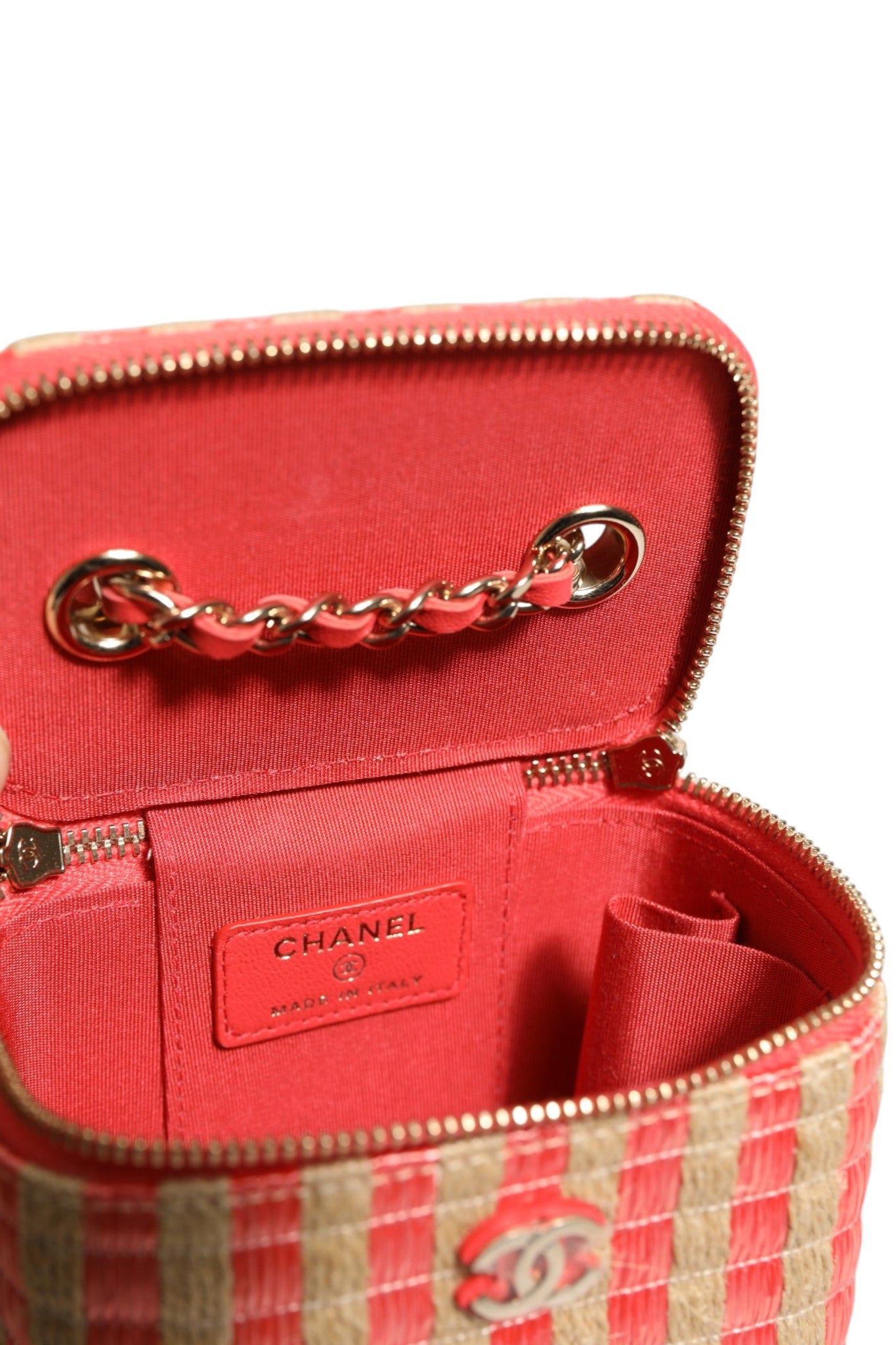 Mini vanity case Chanel en raphia et jute rayé
