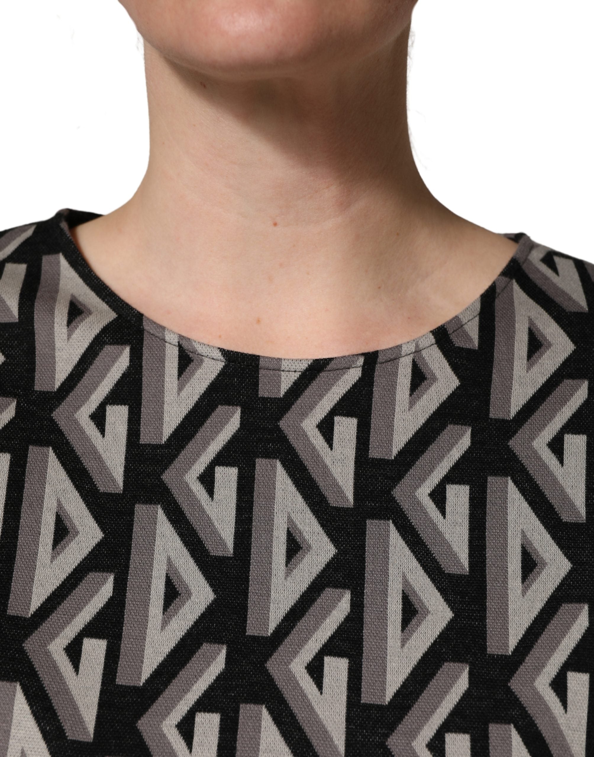 Dolce & Gabbana Schwarzes knielanges Baumwollkleid mit Logo-Print