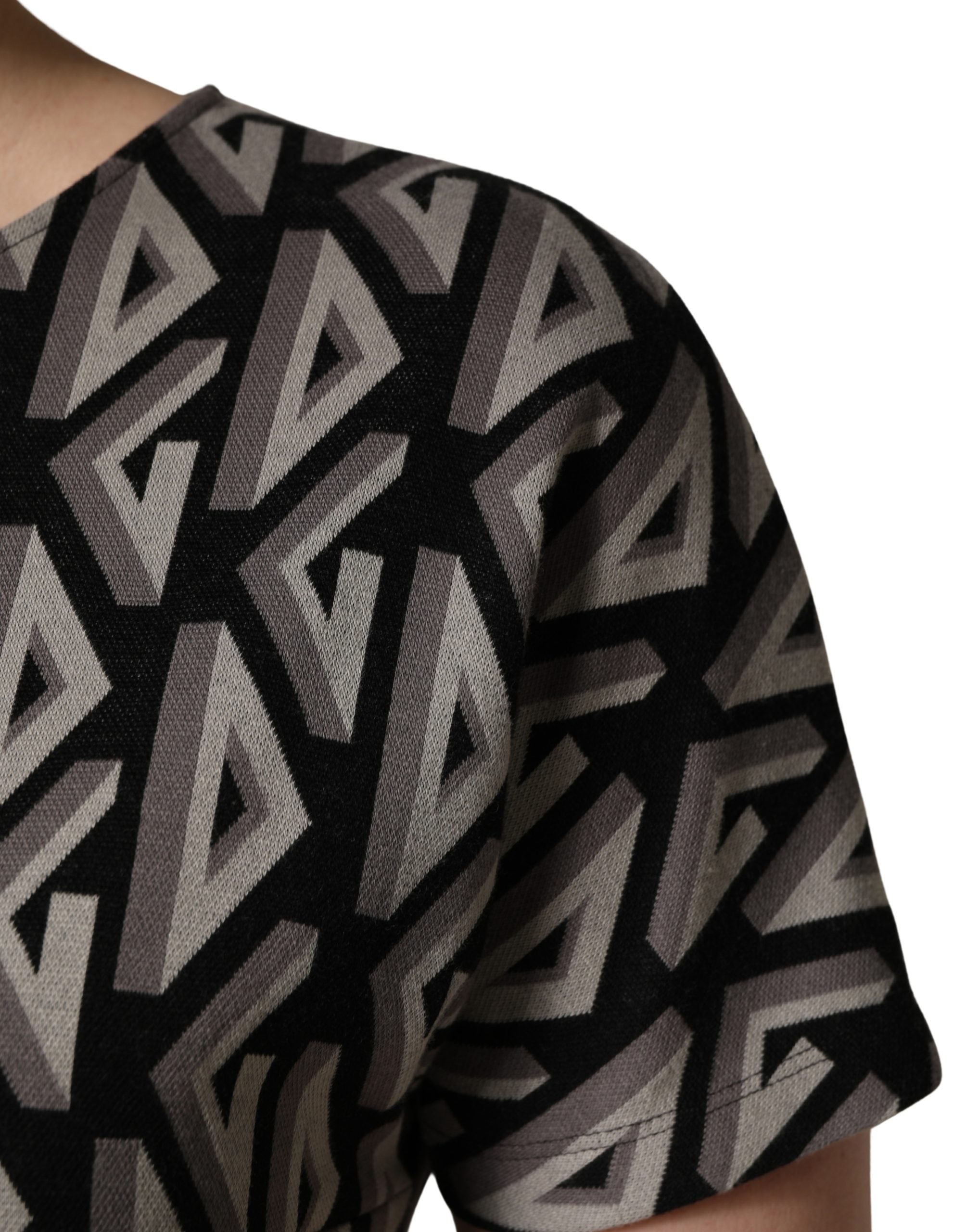 Dolce & Gabbana Schwarzes knielanges Baumwollkleid mit Logo-Print