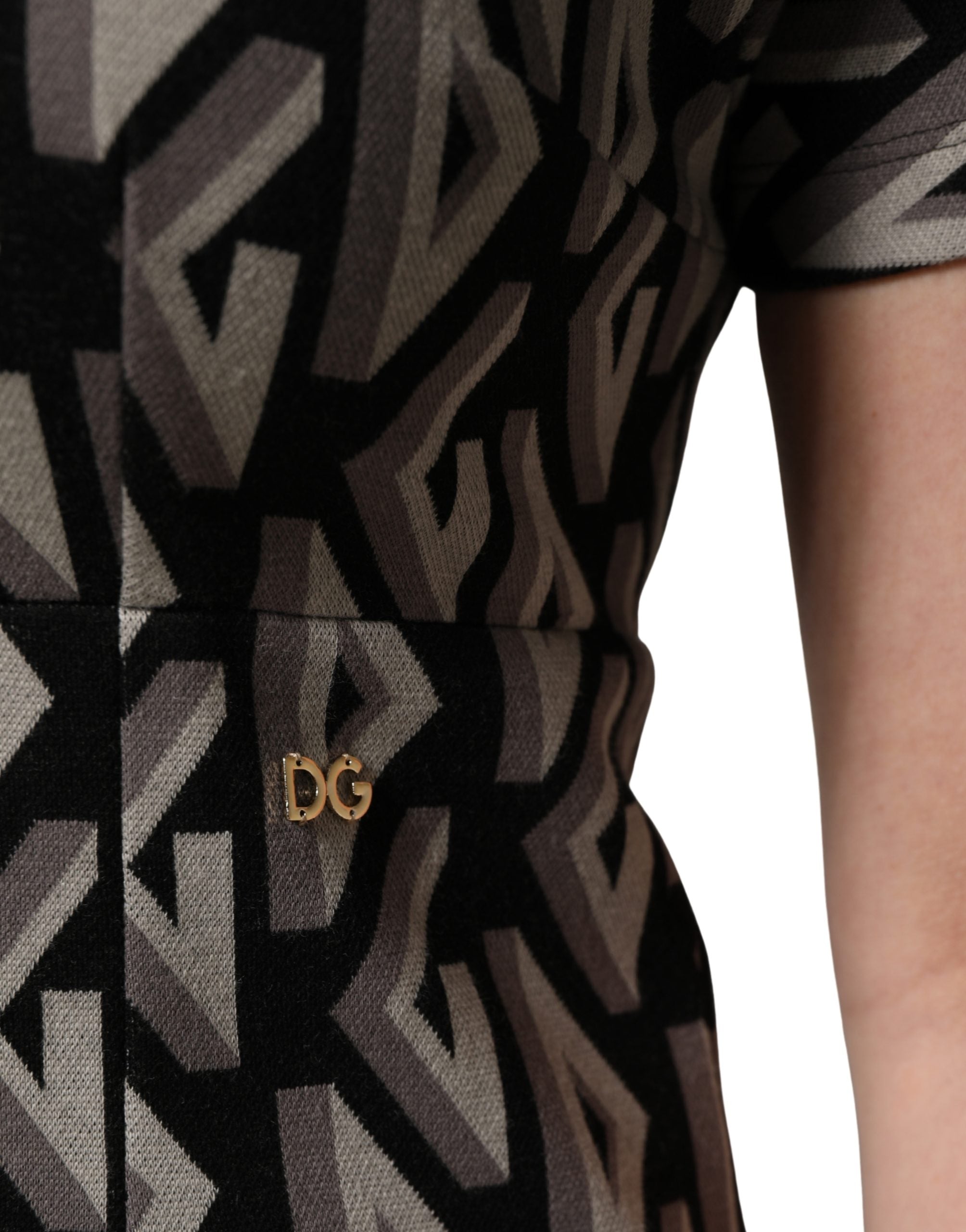 Dolce & Gabbana Schwarzes knielanges Baumwollkleid mit Logo-Print