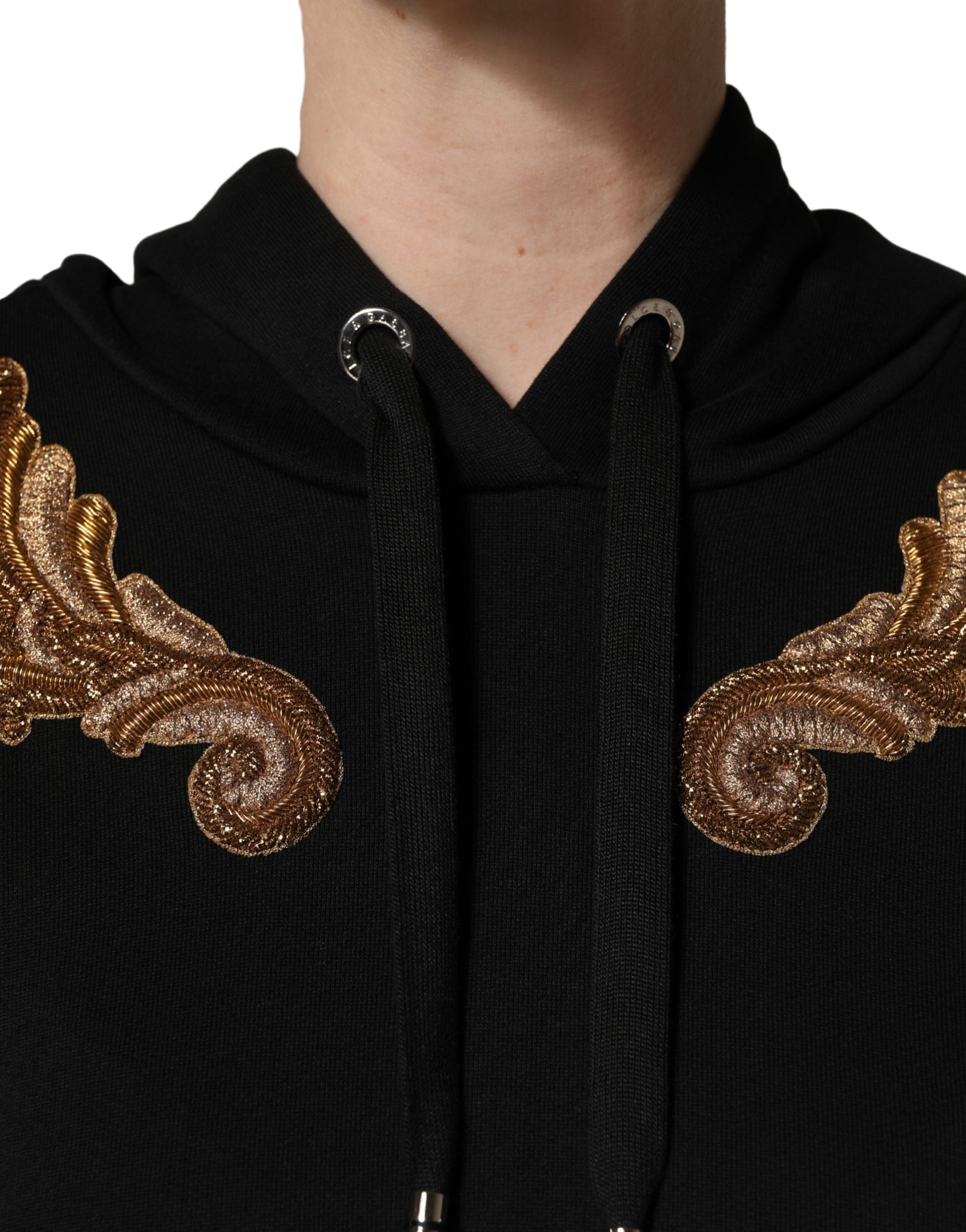 Dolce & Gabbana Schwarzer bestickter Kapuzenpullover mit Quasten