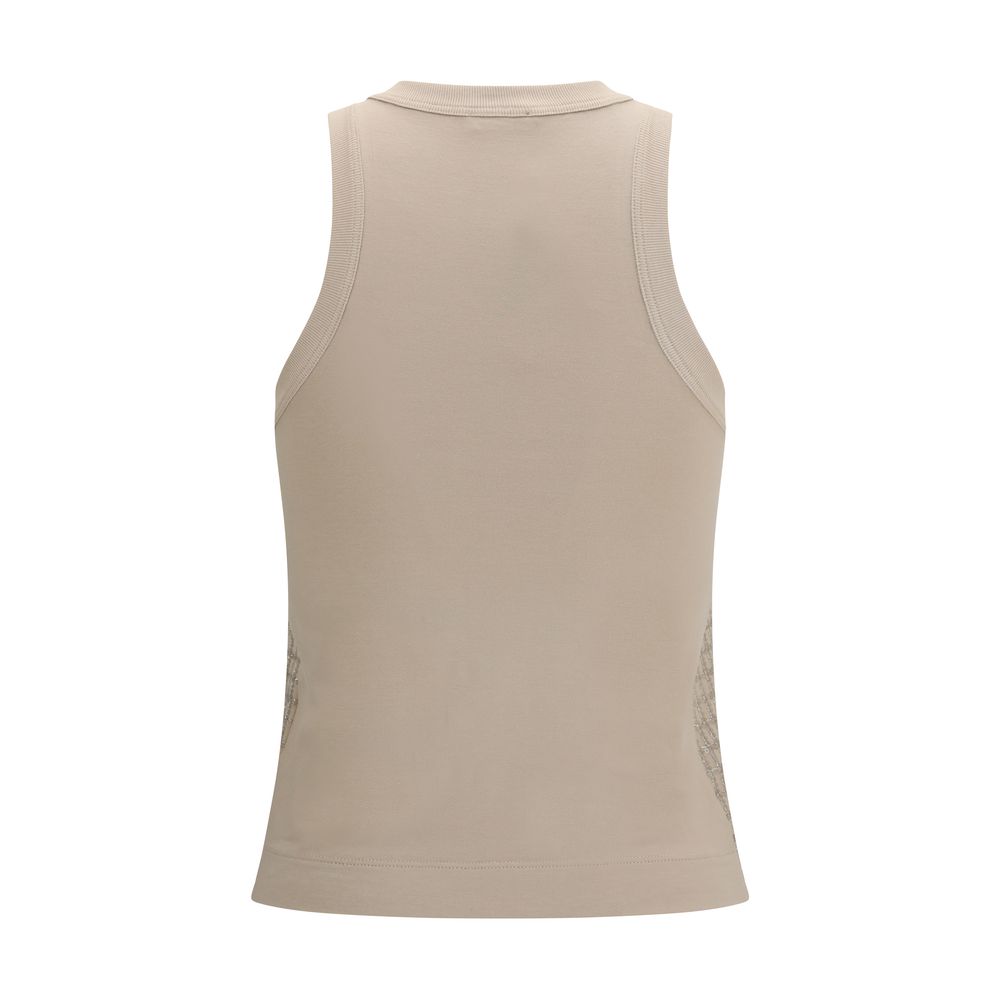 Brunello Cucinelli Beiges ärmelloses T-Shirt aus Baumwolle