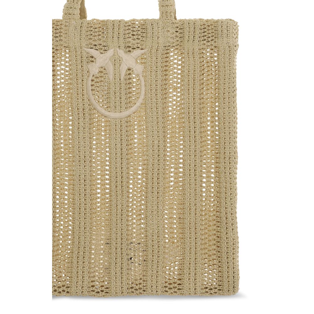 PINKO Beigefarbene Raffia-Umhängetasche