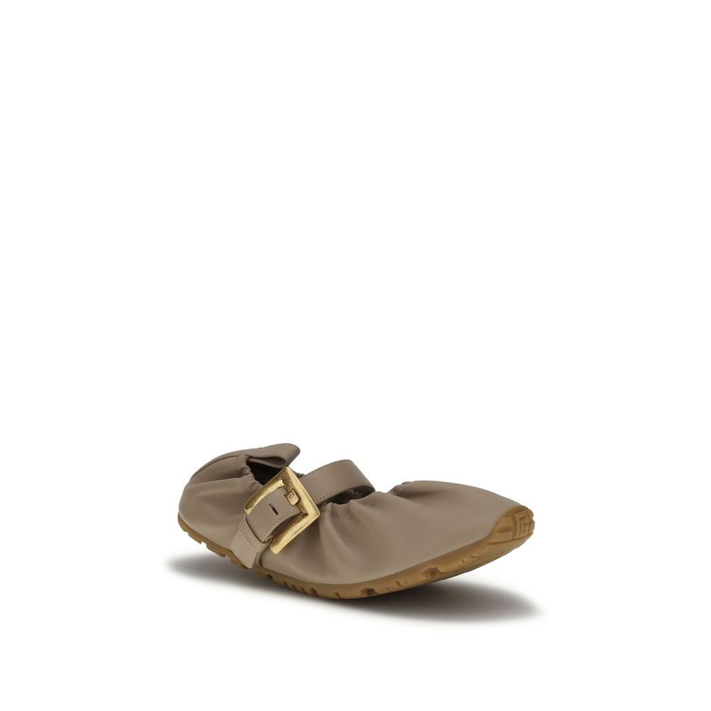 Balmain Beige Ballerinas aus Lammleder
