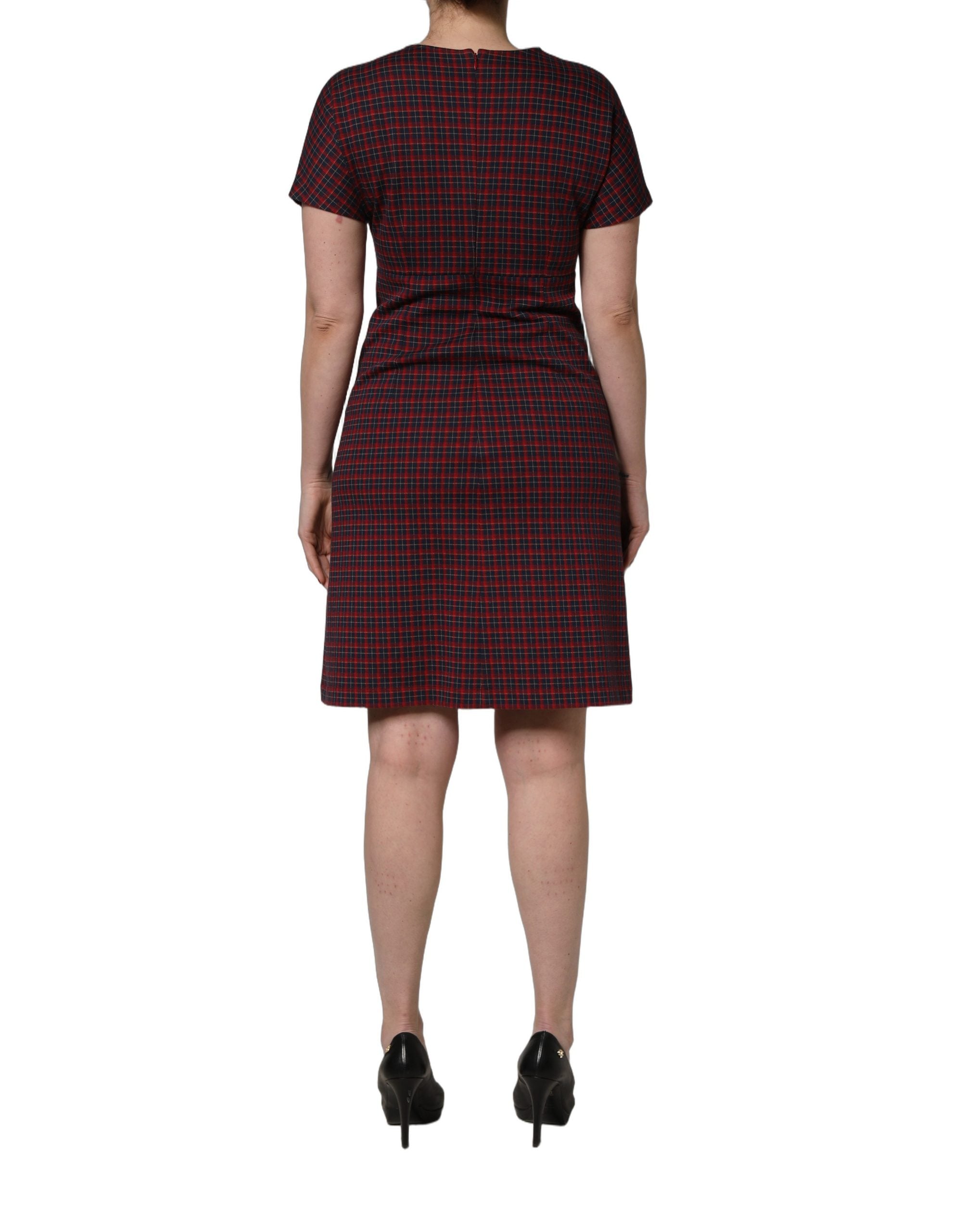 Robe droite à carreaux rouges et noirs à manches courtes Dolce & Gabbana