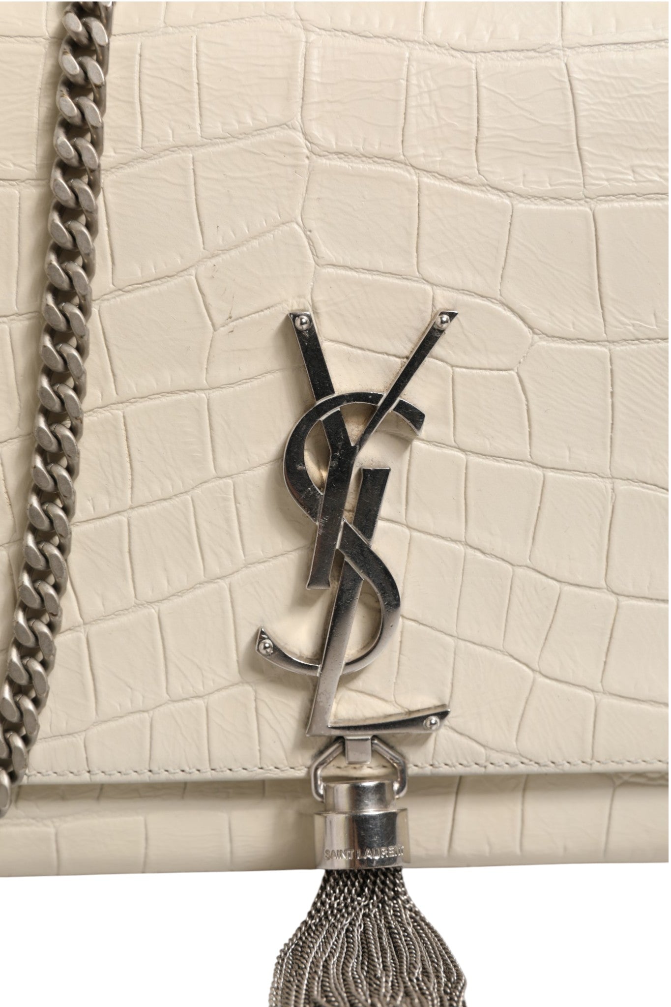 Saint Laurent Kate Tassel Small Croc-Embossed Leather