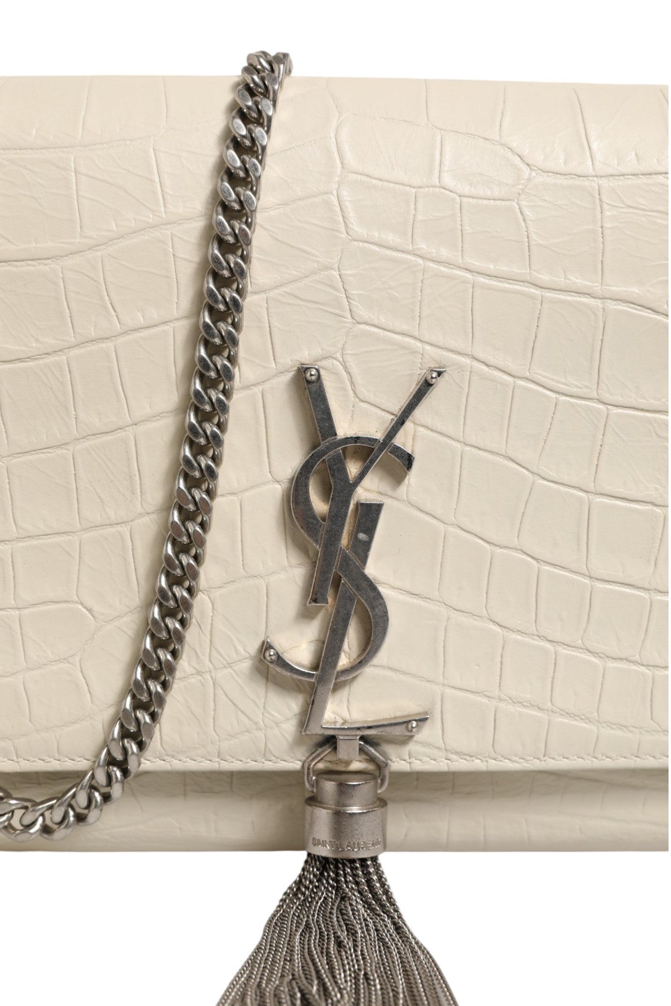Saint Laurent Kate Tassel Small Croc-Embossed Leather